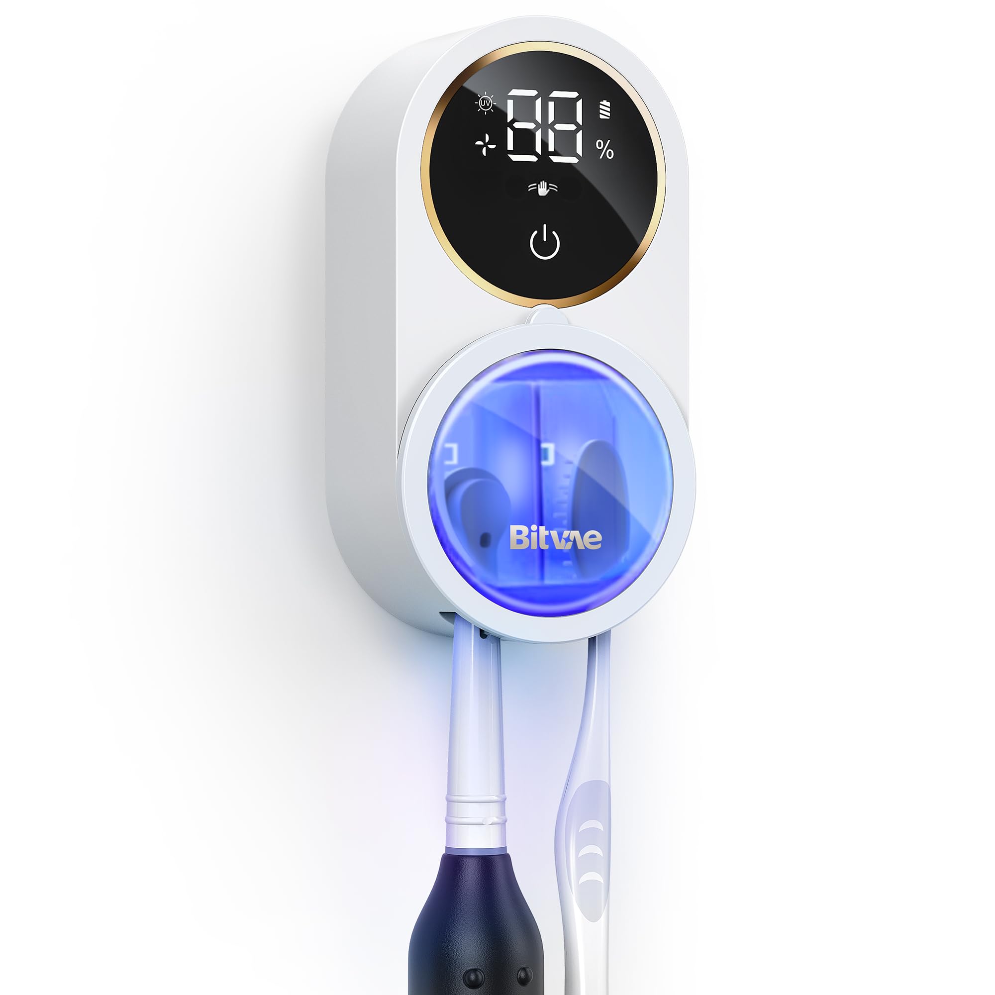 UV Toothbrush Sanitizer, Wall Mount Toothbrush Sterilizer with Digital Display for Bathroom