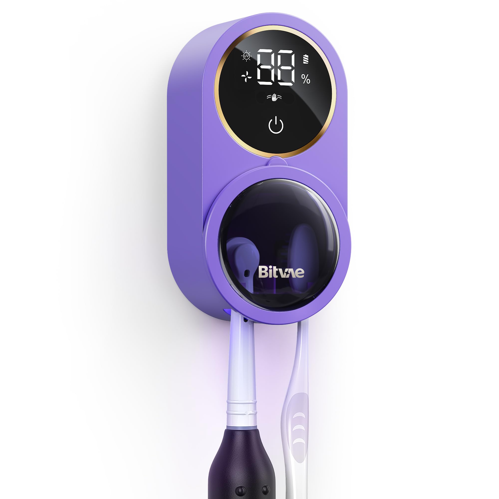 UV Toothbrush Sanitizer, Wall Mount Toothbrush Sterilizer with Digital Display for Bathroom