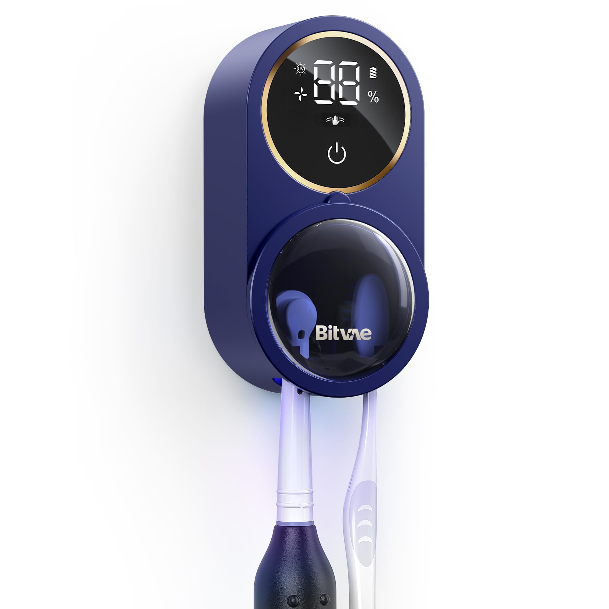 UV Toothbrush Sanitizer, Wall Mount Toothbrush Sterilizer with Digital Display for Bathroom