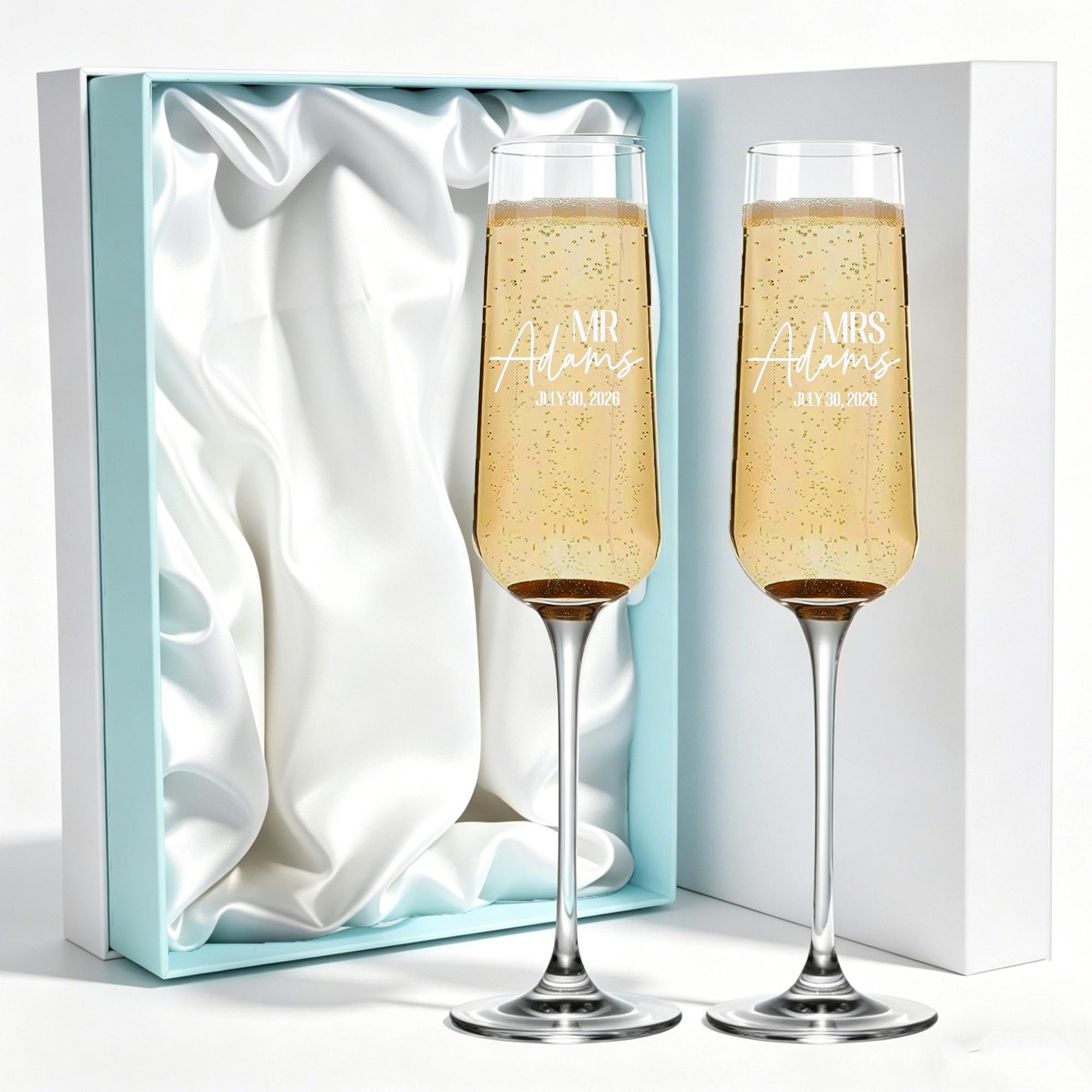 Personalized Mr. & Mrs. Champagne Flutes – Custom Wedding Toast Glasses