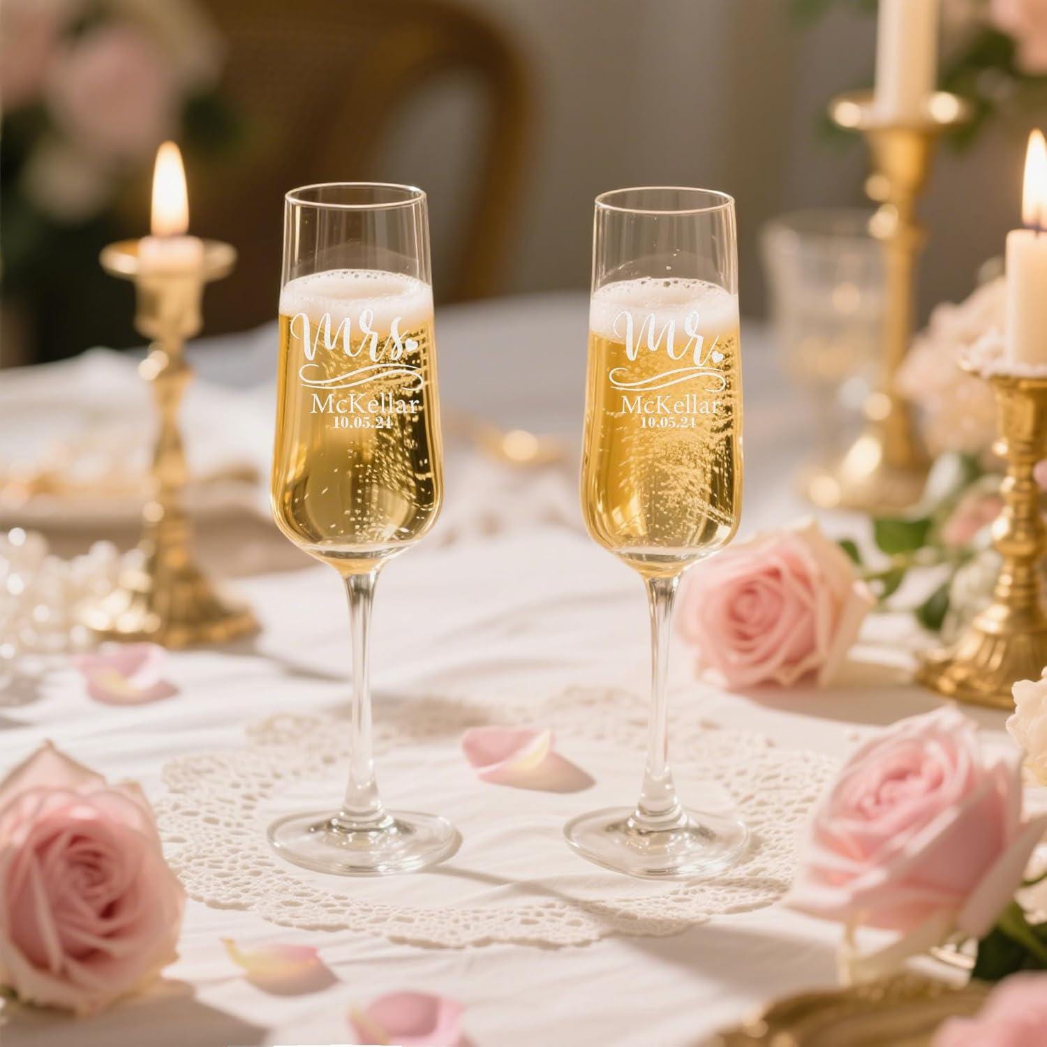Personalized Mr. & Mrs. Champagne Flutes – Custom Wedding Toast Glasses