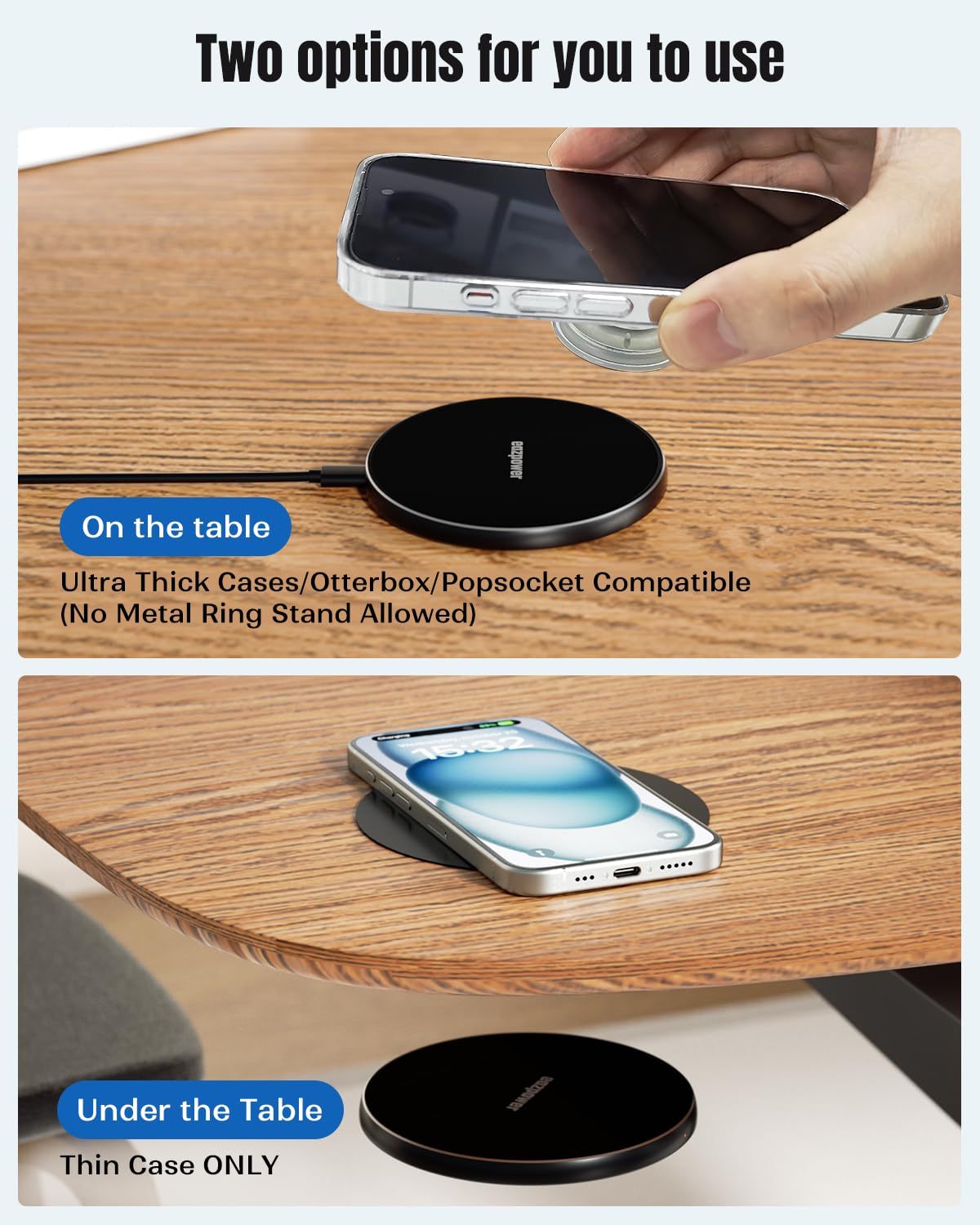 Under Desk Wireless Charger, Invisible Built-in 15W Fast Wireless Charging Pad