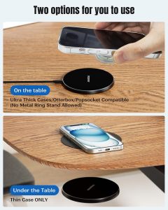 Under Desk Wireless Charger, Invisible Built-in 15W Fast Wireless Charging Pad