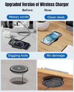 Under Desk Wireless Charger, Invisible Built-in 15W Fast Wireless Charging Pad