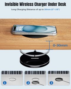 Under Desk Wireless Charger, Invisible Built-in 15W Fast Wireless Charging Pad