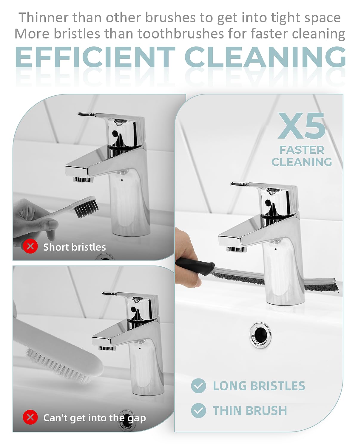 Crevice Cleaning Brush, Hard Bristle Gap Brush for Kitchen Sink Bathroom Tile & Window Tracks, Deep Cleaning Scrub Tool