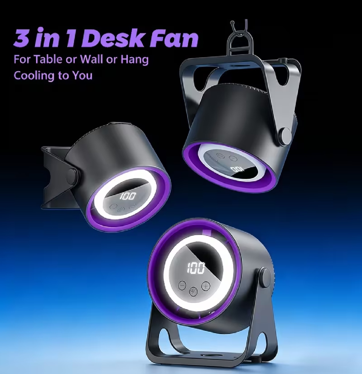 Portable Desktop Fan, Quiet Powerful Mini Cooling Fan with LED Digital Display, 360° Adjustable Personal Fan for Home Office Outdoor