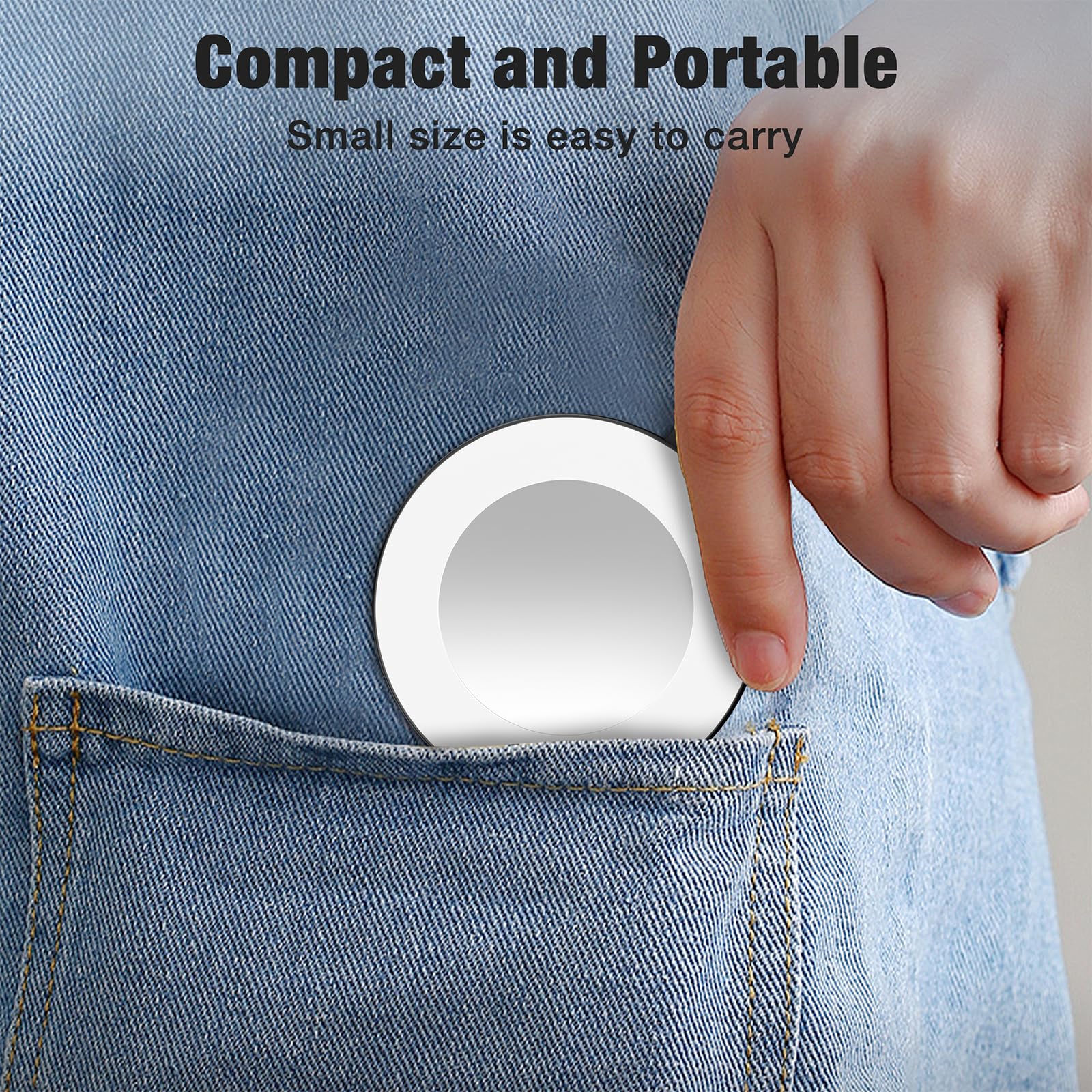 Rechargeable Travel Makeup Mirror with Light, 3 Color Lighting Double Sided Compact Mirror