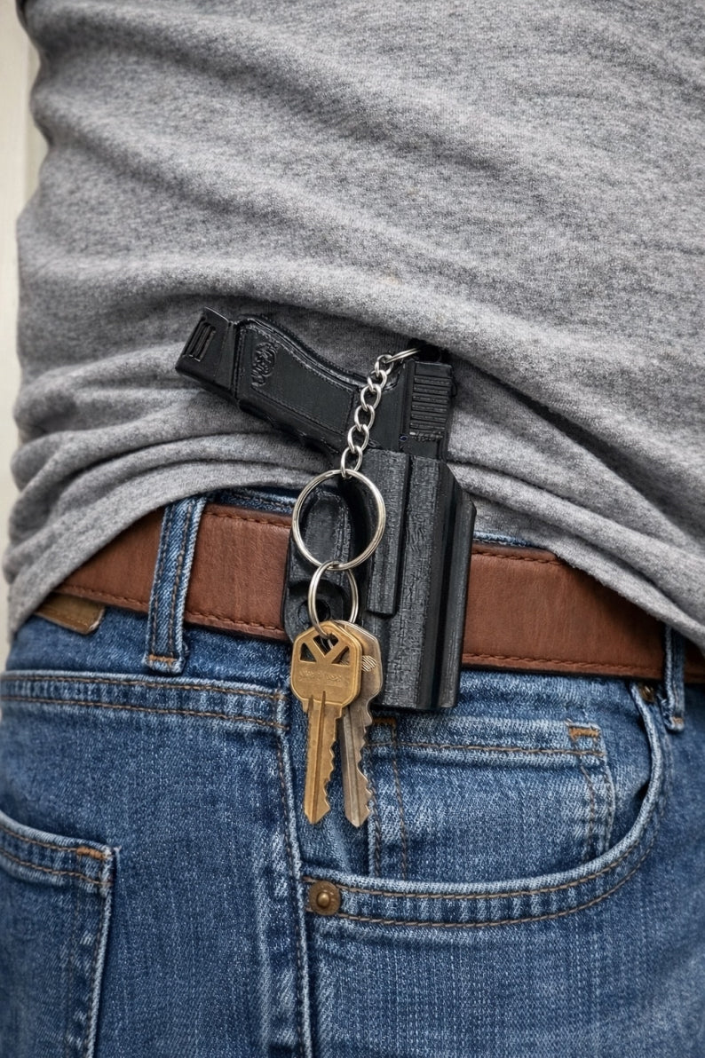 Pistol-Shaped Carry Clip Keychain