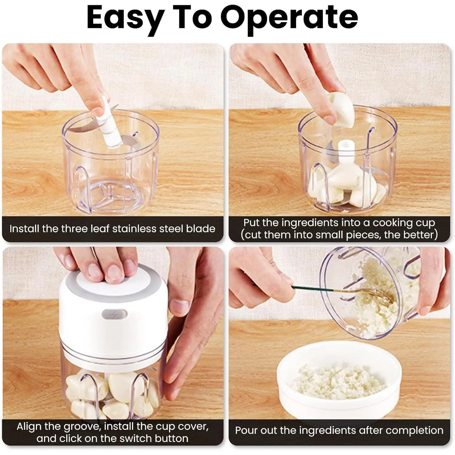 Rechargeable Mini Electric Food Chopper, Multi-Functional Garlic Onion Mincer for Kitchen Prep