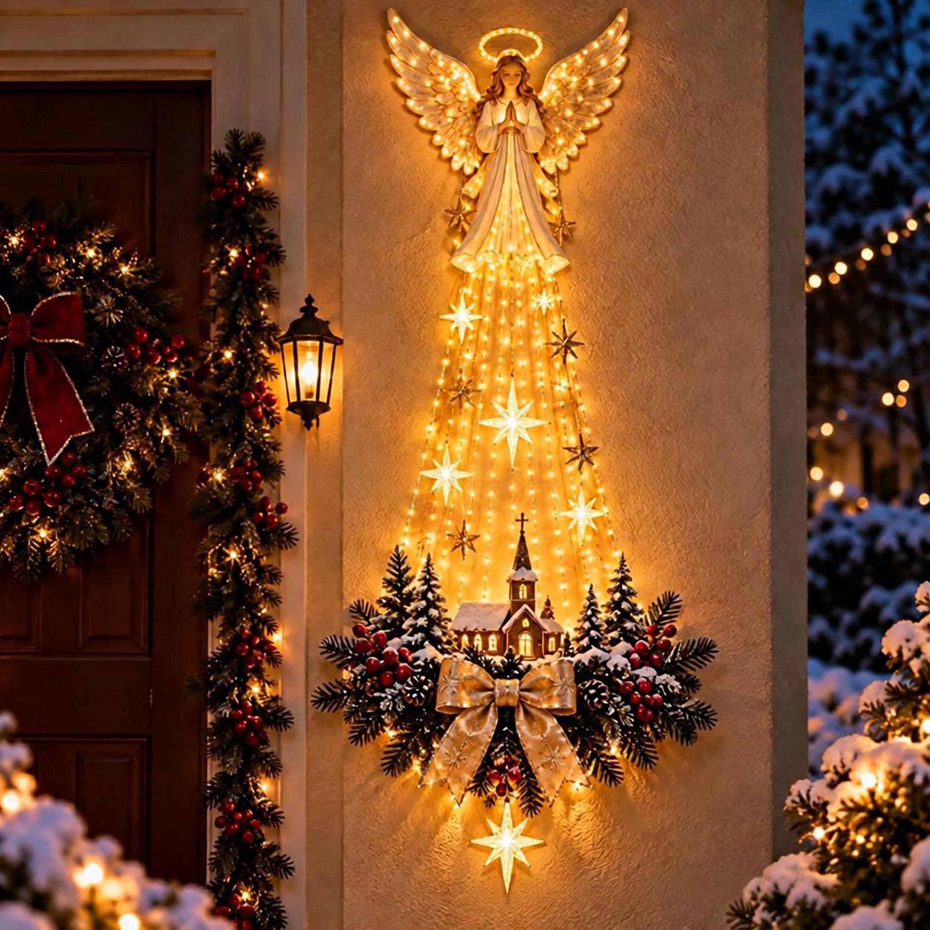 Christmas Nativity Tree Wall Hanging Light – Illuminated Angel & Star Holiday Decoration
