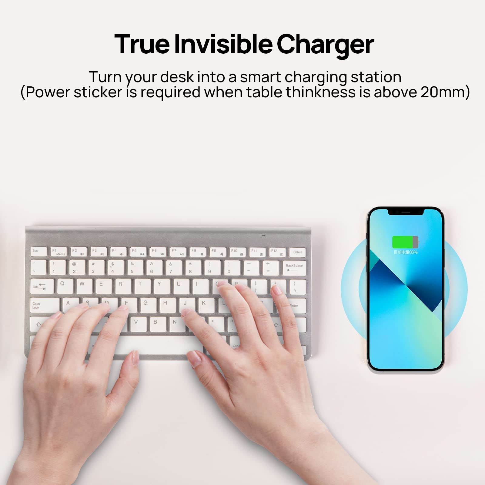 KPON Invisible Wireless Charger,30mm Under Desk Charger Mat, Furniture Table Nightstand Desktop Charging Station for iPhone17/16/15/14