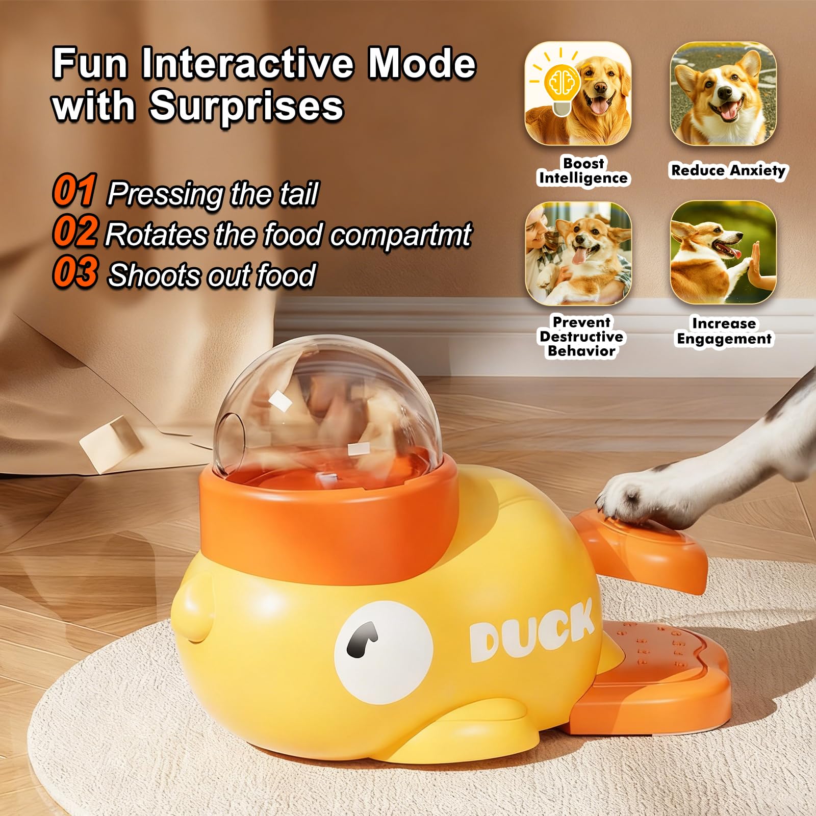 Duck Shaped Pet Treat Dispenser, Interactive Dog Cat Puzzle Toy