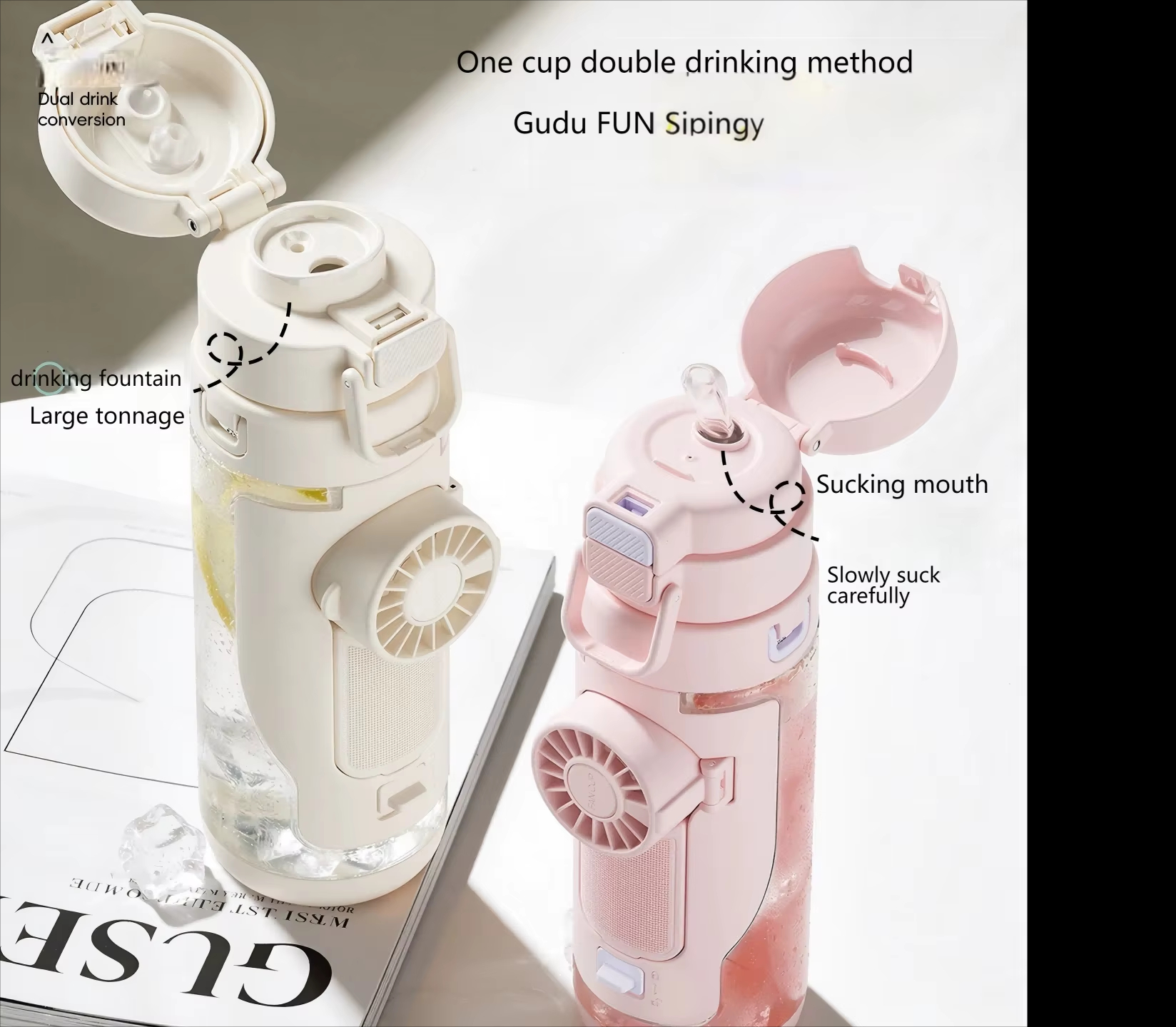New Portable Fan Cooler Made of Tritan Material, Featuring a Large 700ml Capacity and Two Drinking Options for the Water Cup