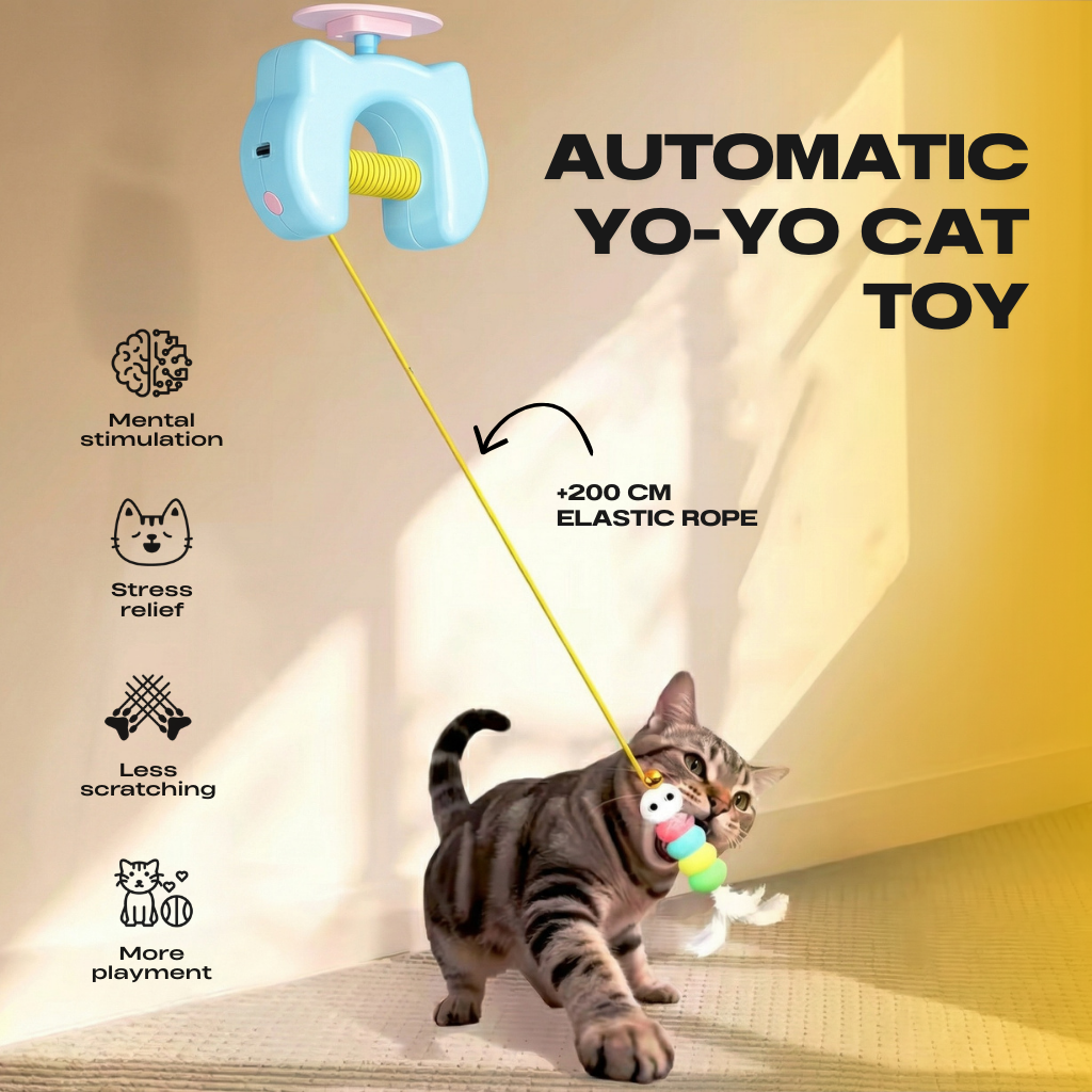 Automatic Yo-Yo Cat Toy, Interactive Retractable Wand for Indoor Cats