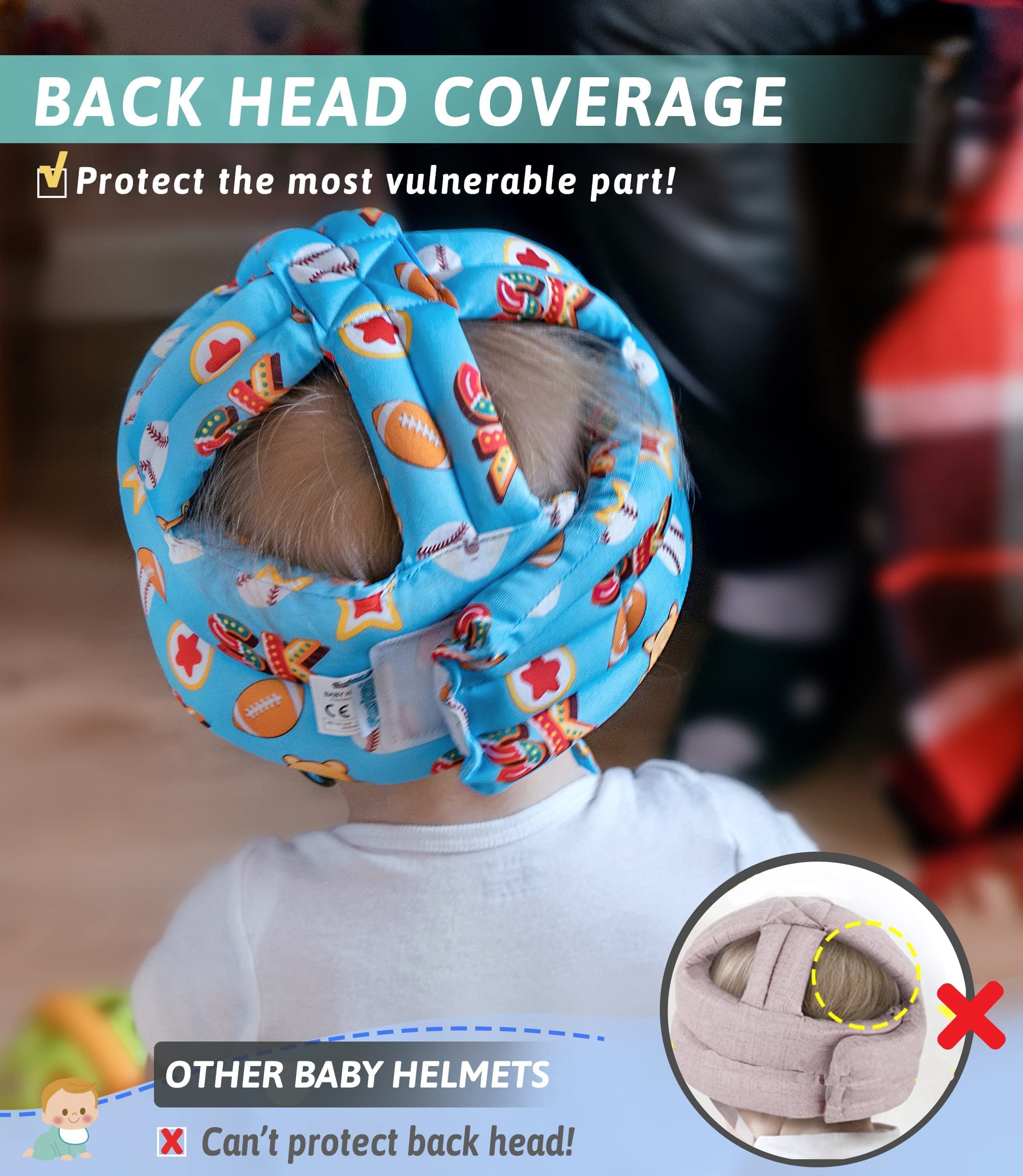 Baby Safety Helmet, Soft Anti-Collision Head Protector for Crawling Toddlers