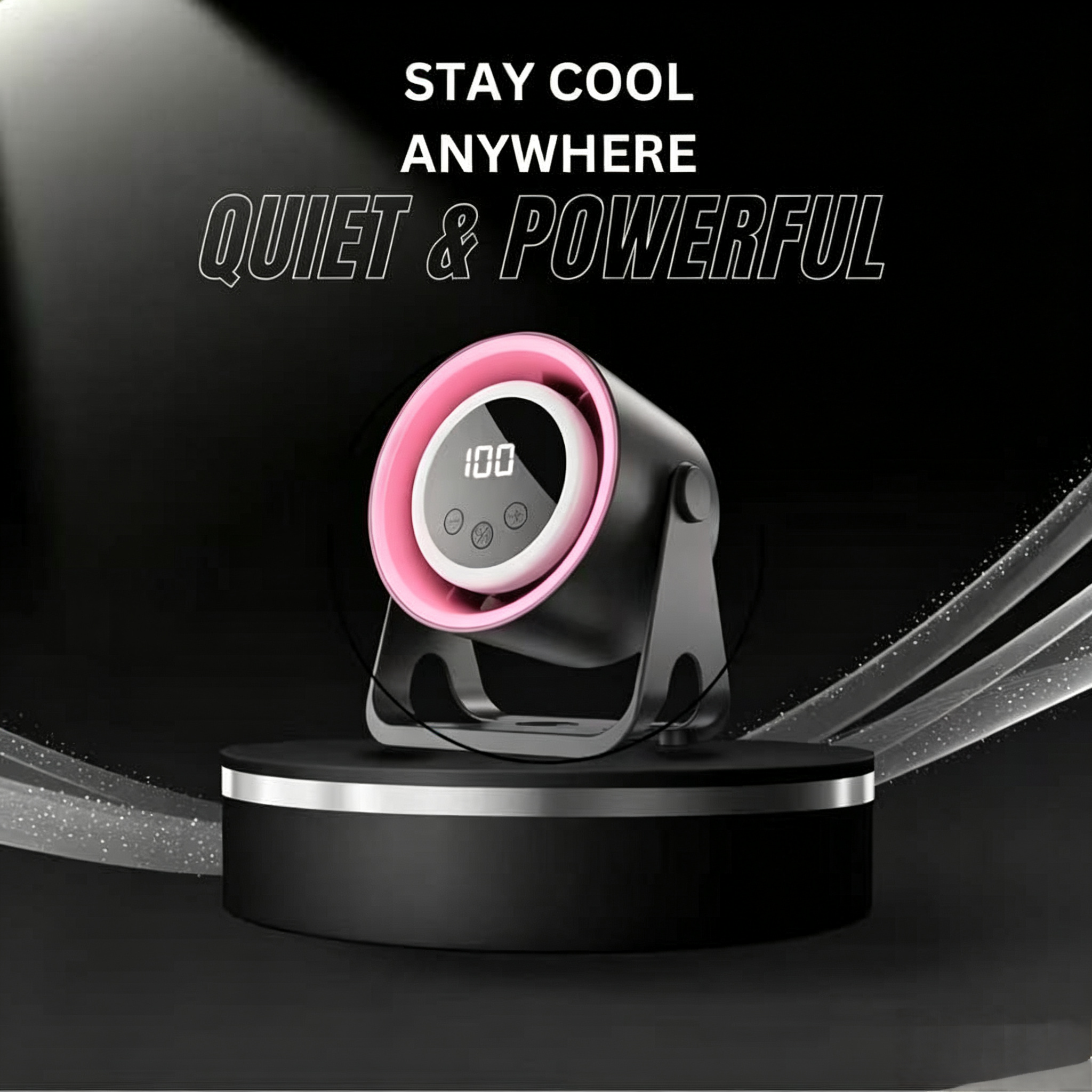 Portable Desktop Fan, Quiet Powerful Mini Cooling Fan with LED Digital Display, 360° Adjustable Personal Fan for Home Office Outdoor