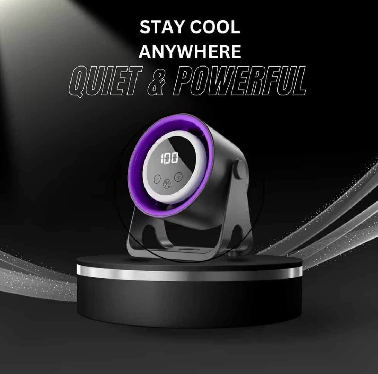 Portable Desktop Fan, Quiet Powerful Mini Cooling Fan with LED Digital Display, 360° Adjustable Personal Fan for Home Office Outdoor