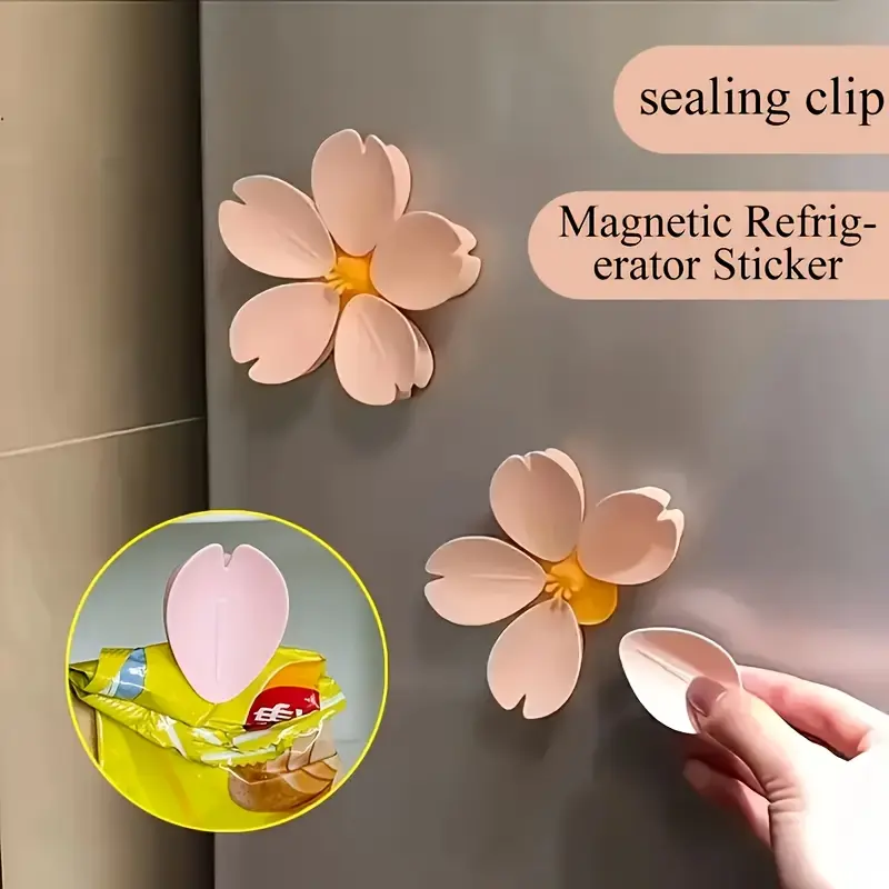 Flower Magnetic Fridge Sealing Clips, Cute Petal Fridge Magnet Snack Bag Clips for Kitchen Storage