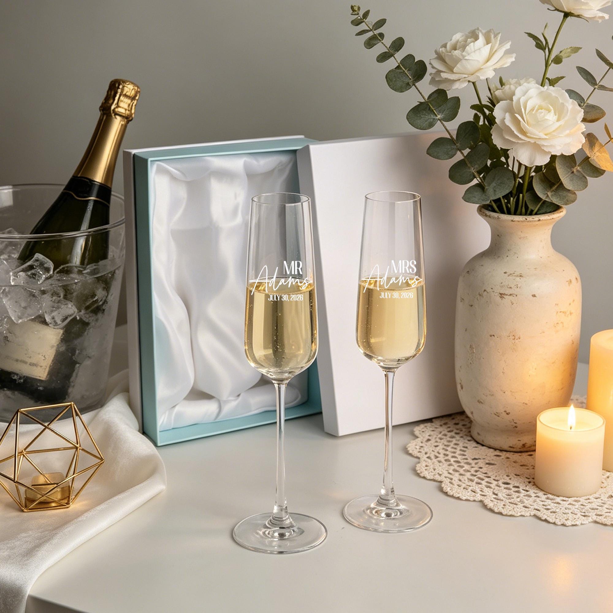 Personalized Mr. & Mrs. Champagne Flutes – Custom Wedding Toast Glasses