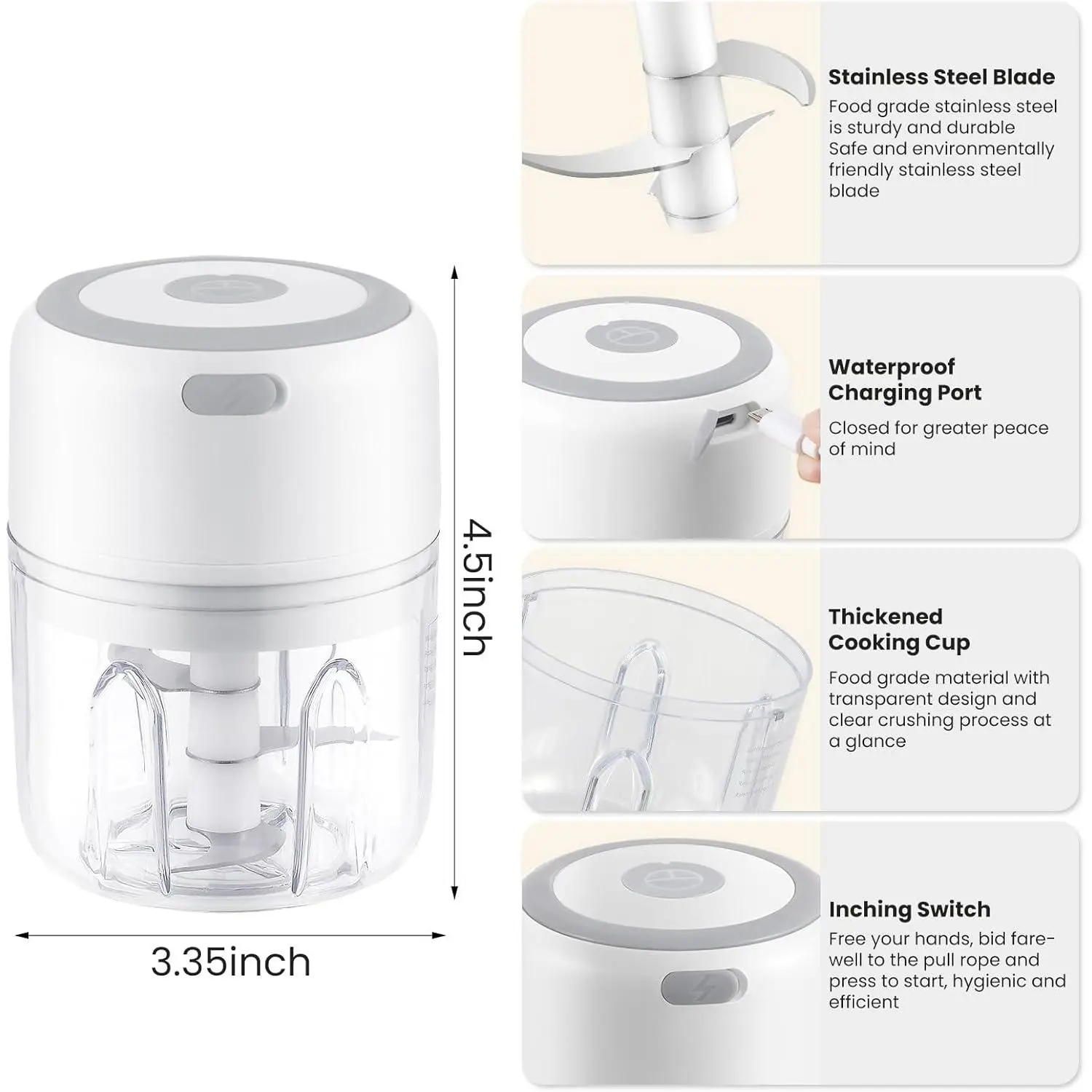 Rechargeable Mini Electric Food Chopper, Multi-Functional Garlic Onion Mincer for Kitchen Prep
