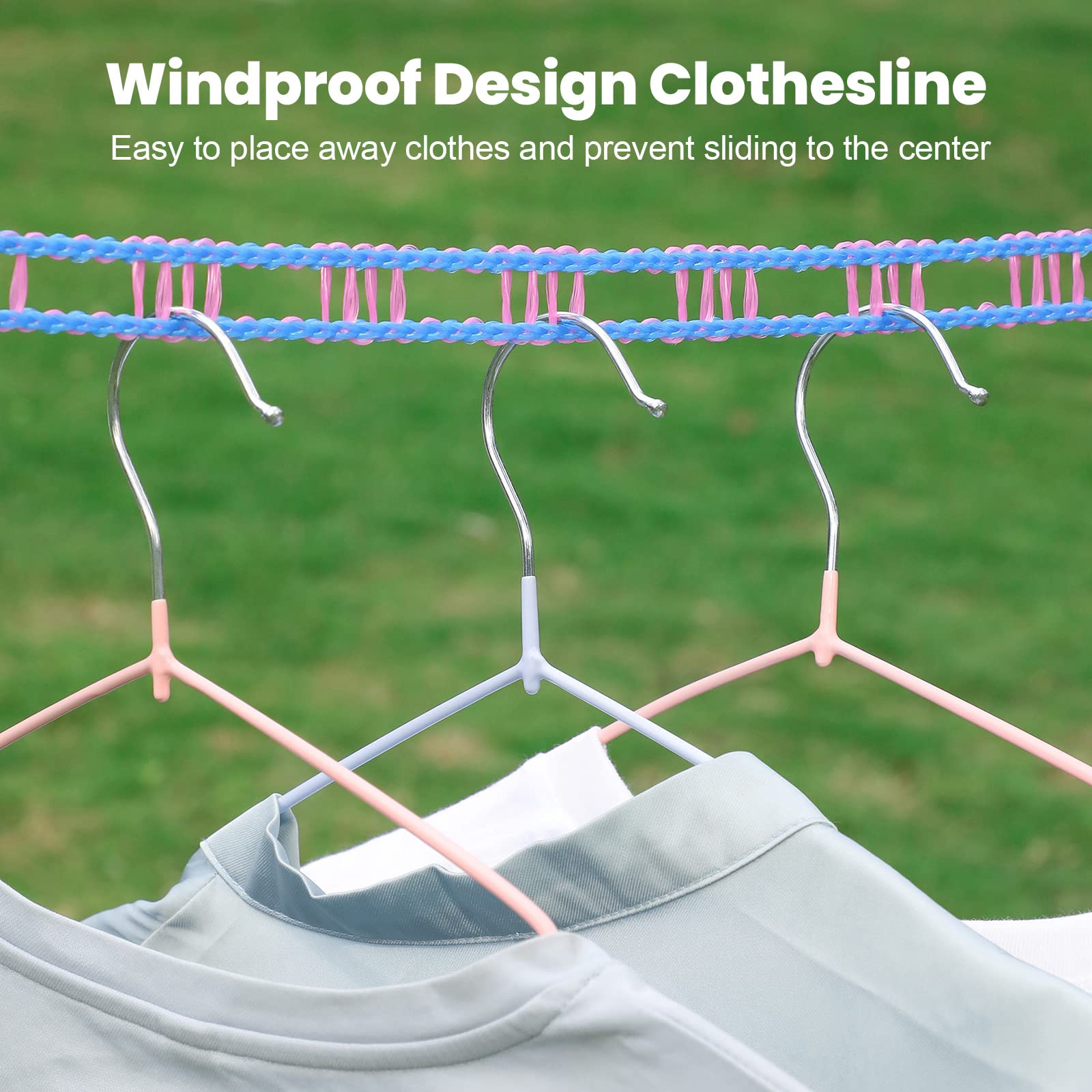 Anti Slip Clothesline Rope with Hooks, Outdoor Laundry Drying Line