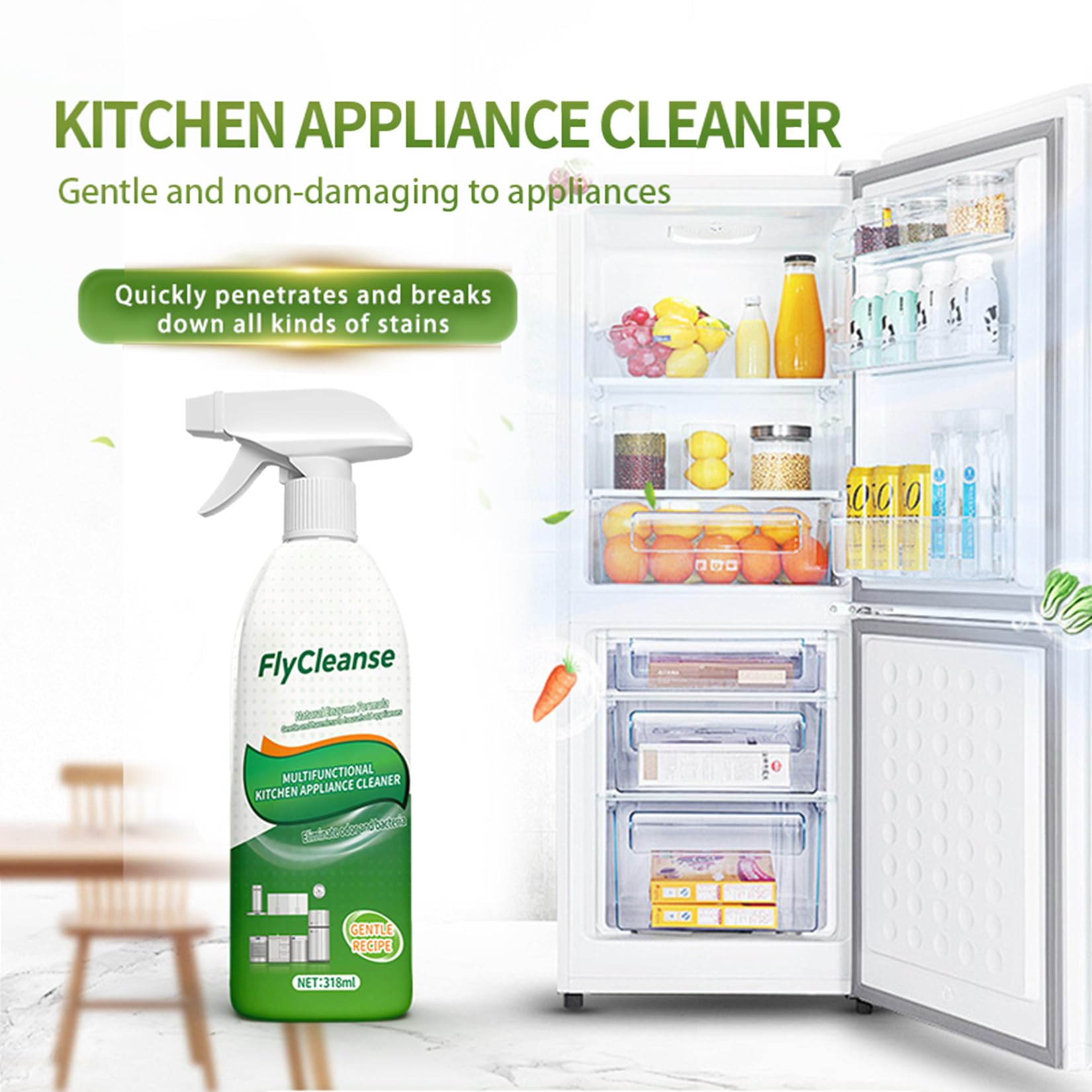 FlyCleanse Natural Enzyme Kitchen Degreaser Spray, Multi‑Purpose Stain & Odor Remover, 318ml