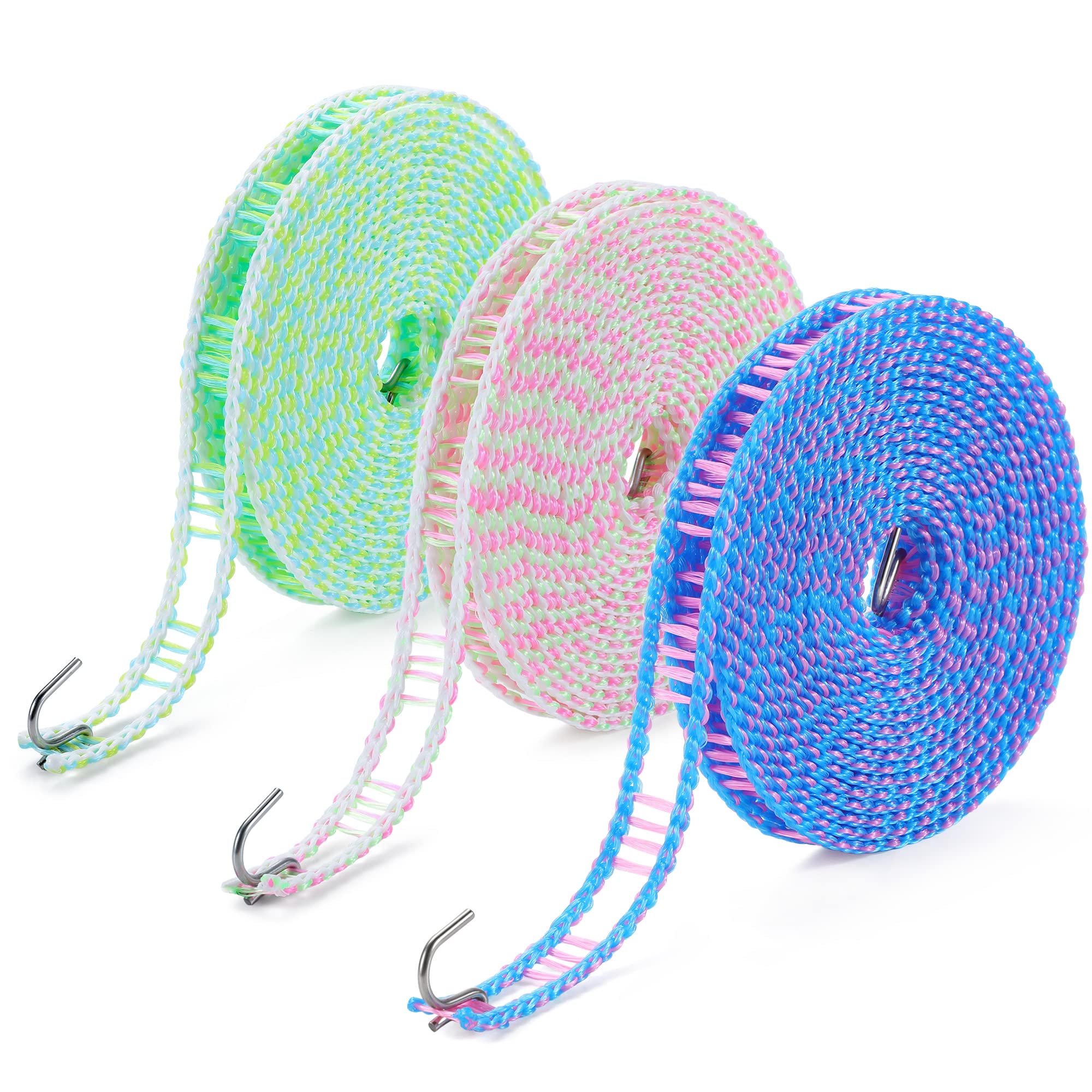 Anti Slip Clothesline Rope with Hooks, Outdoor Laundry Drying Line