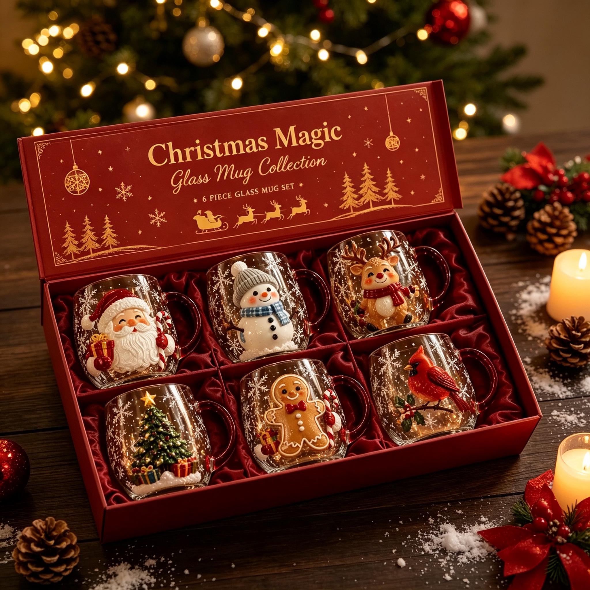 Christmas Magic 6-Piece Glass Mug Gift Set