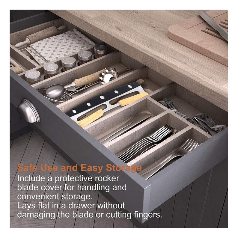 Stainless Steel Pizza Rocker Cutter with Wooden Handles & Protective Blade Cover