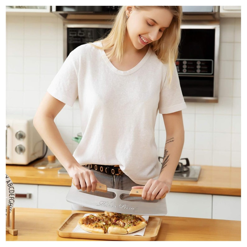 Stainless Steel Pizza Rocker Cutter with Wooden Handles & Protective Blade Cover
