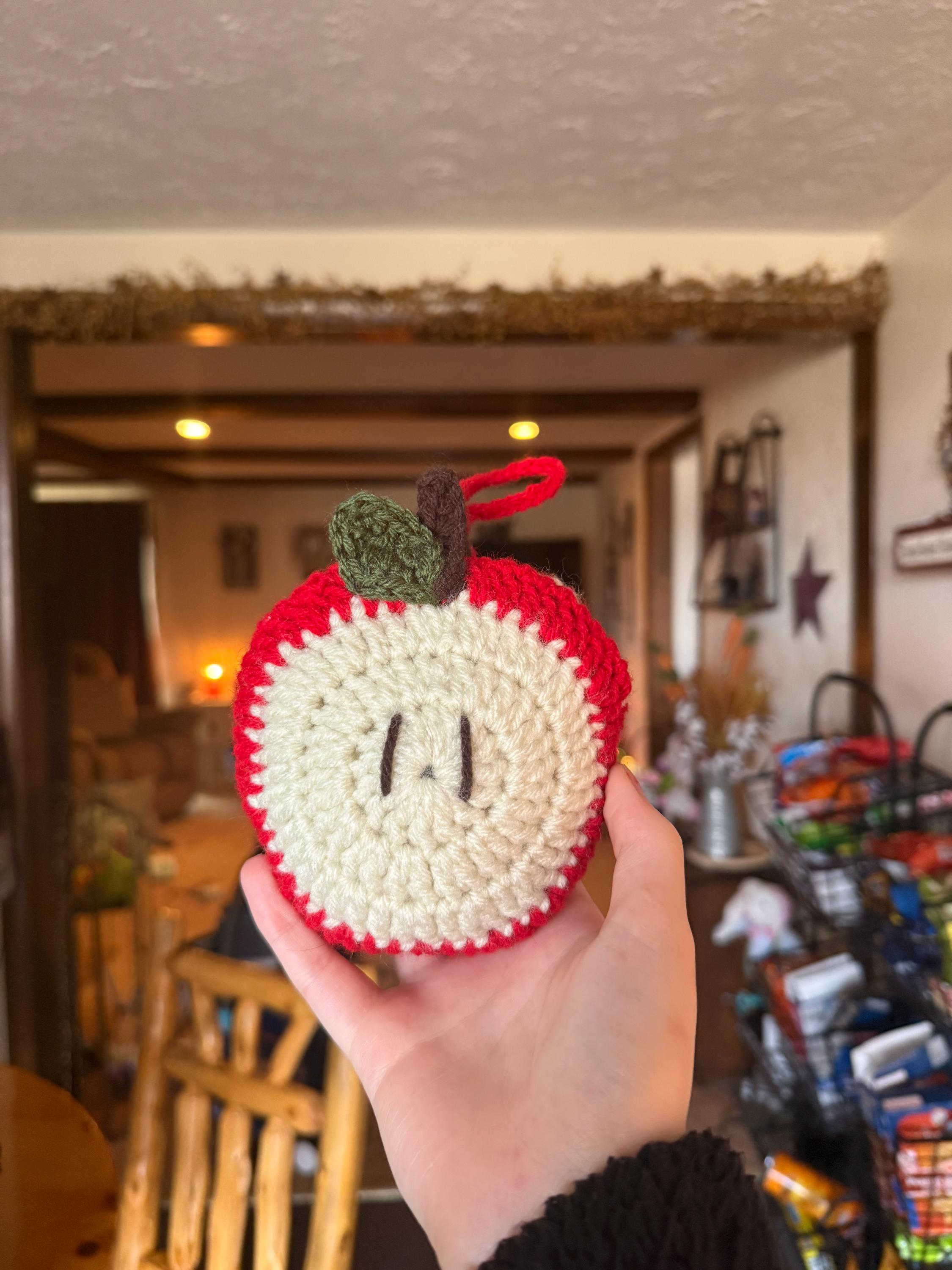Crochet Apple Basketball Hoop Fidget Toy, Handmade Stress Relief Plush 