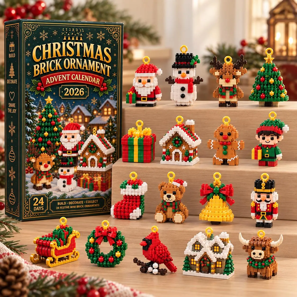 2026 Christmas Mini Brick Ornament Advent Calendar – 24-Day Build & Collect Holiday Set