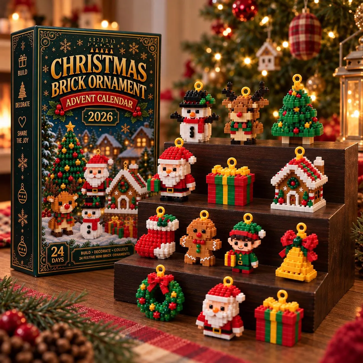 2026 Christmas Mini Brick Ornament Advent Calendar – 24-Day Build & Collect Holiday Set