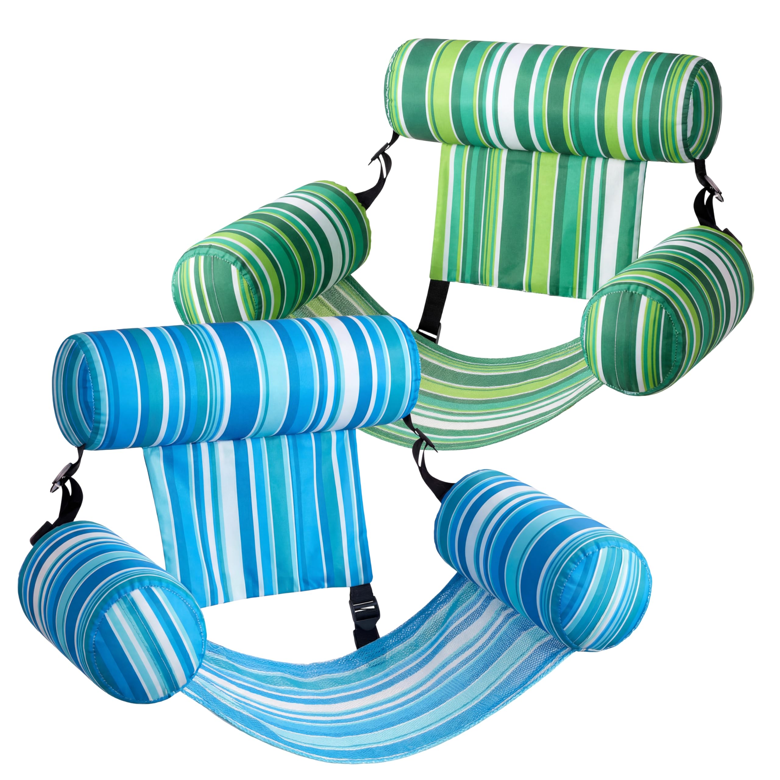 2 Pack Tropical Print Pool Float Hammock, Adult Inflatable Floating Lounge Chair with Headrest for Pool Lake Beach