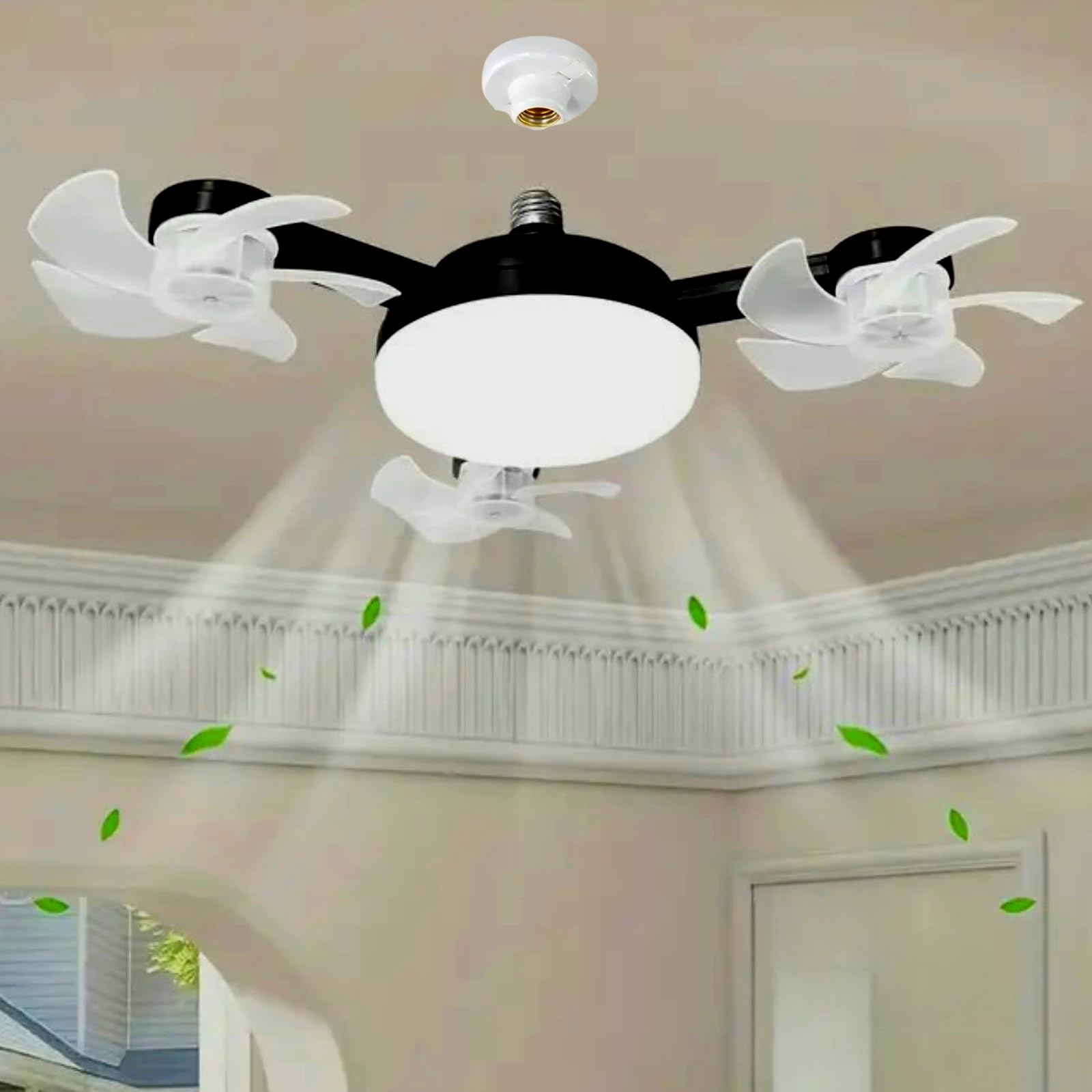 4 Heads Drone Socket Fan Light, E26/E27 Screw in Ceiling Fan with Remote, Dimmable LED Quiet Multi-Directional Fan Lamp for Bedroom Garage