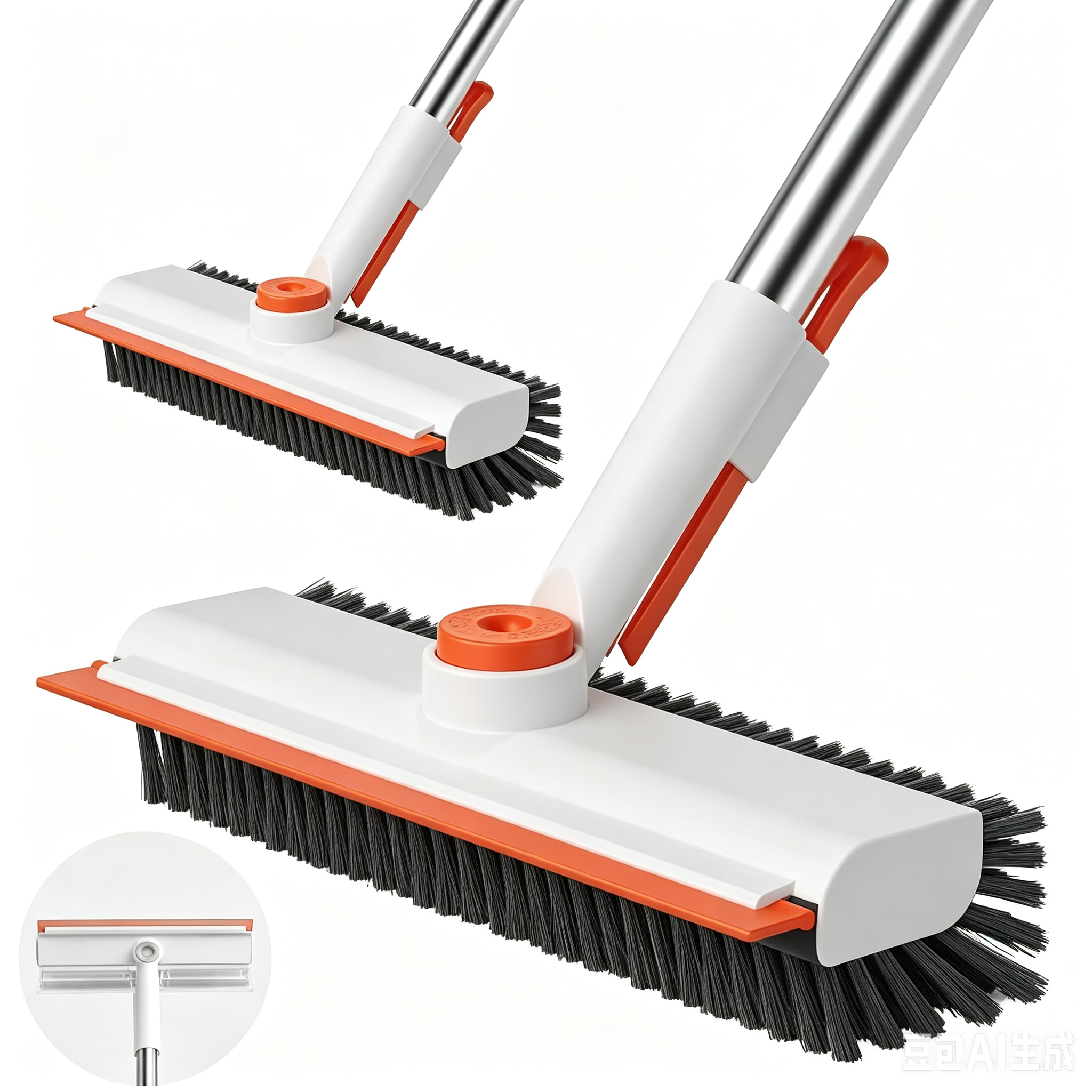 2 in 1 Floor Scrub Brush with Squeegee, Rotatable Stiff Bristle Cleaning Brush