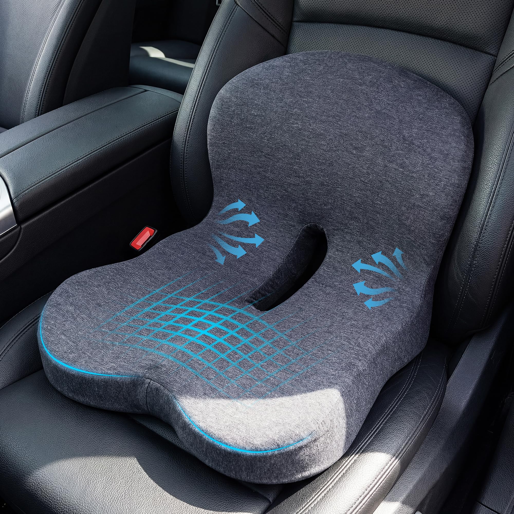 Memory Foam Car Seat Cushion, Ergonomic Orthopedic Butt Pad for Driver Truck SUV, Relieve Back Hip Pressure