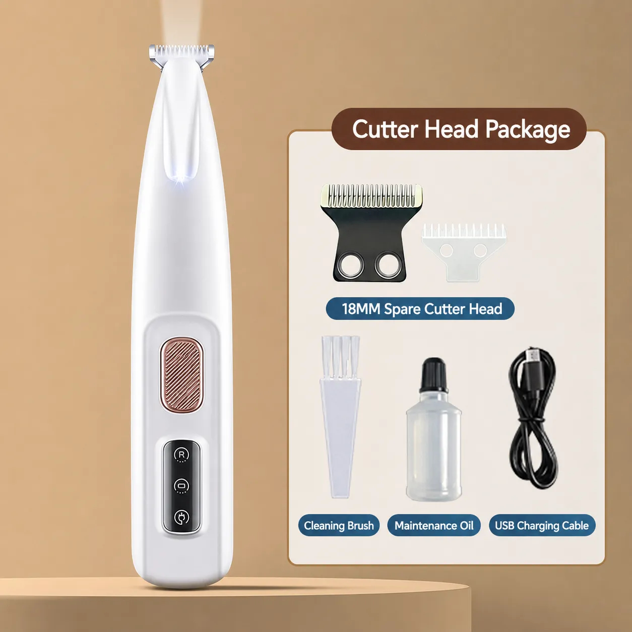 ED Light Pet Paw Trimmer, Low Noise Rechargeable Dog Hair Clipper for Paws Eyes Ears, Waterproof Small Grooming Shaver for Small Medium Dogs & Cats