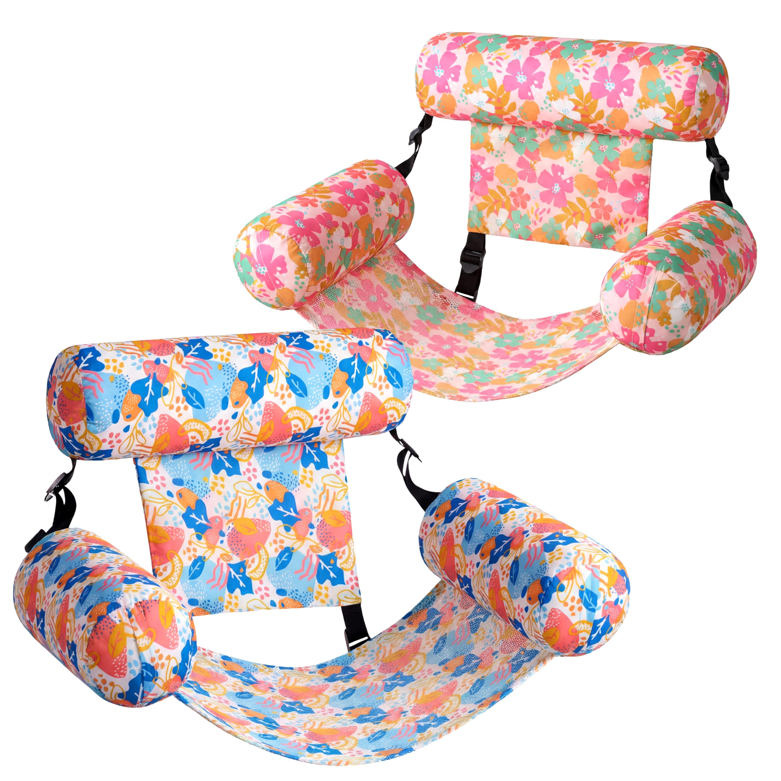 2 Pack Tropical Print Pool Float Hammock, Adult Inflatable Floating Lounge Chair with Headrest for Pool Lake Beach