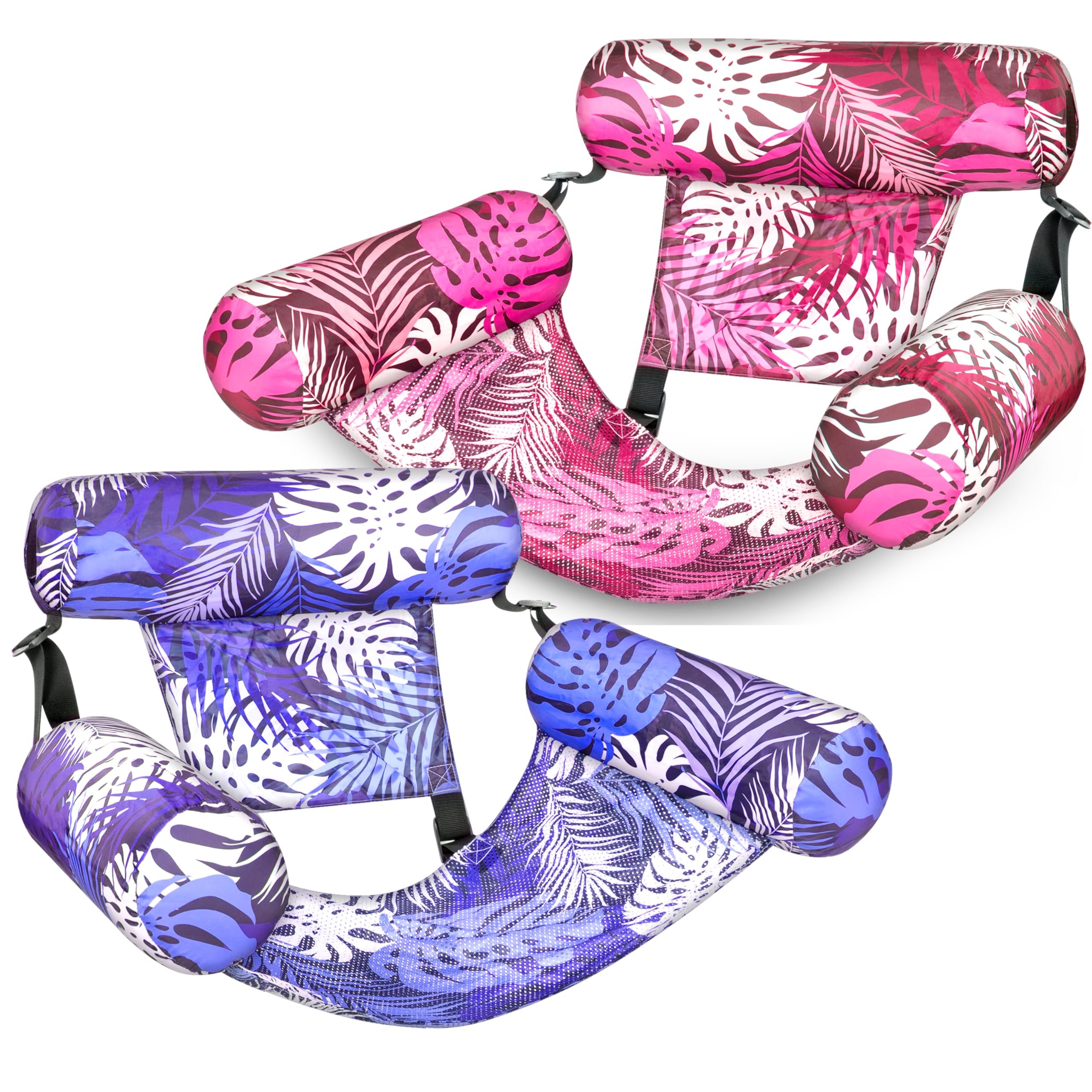 2 Pack Tropical Print Pool Float Hammock, Adult Inflatable Floating Lounge Chair with Headrest for Pool Lake Beach