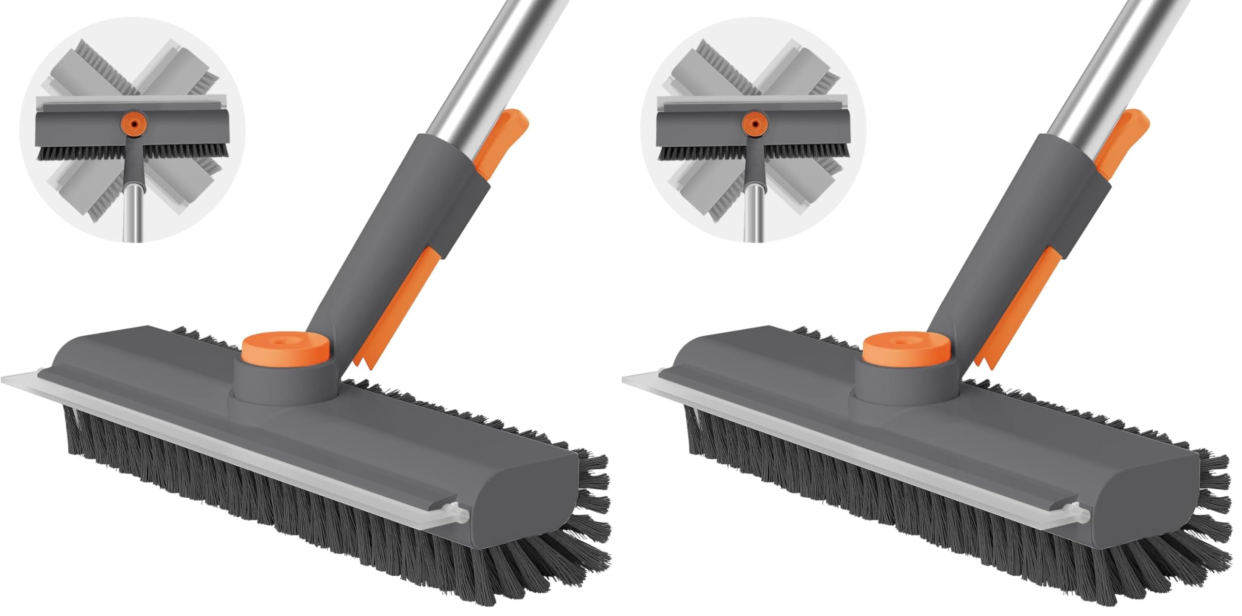 2 in 1 Floor Scrub Brush with Squeegee, Rotatable Stiff Bristle Cleaning Brush