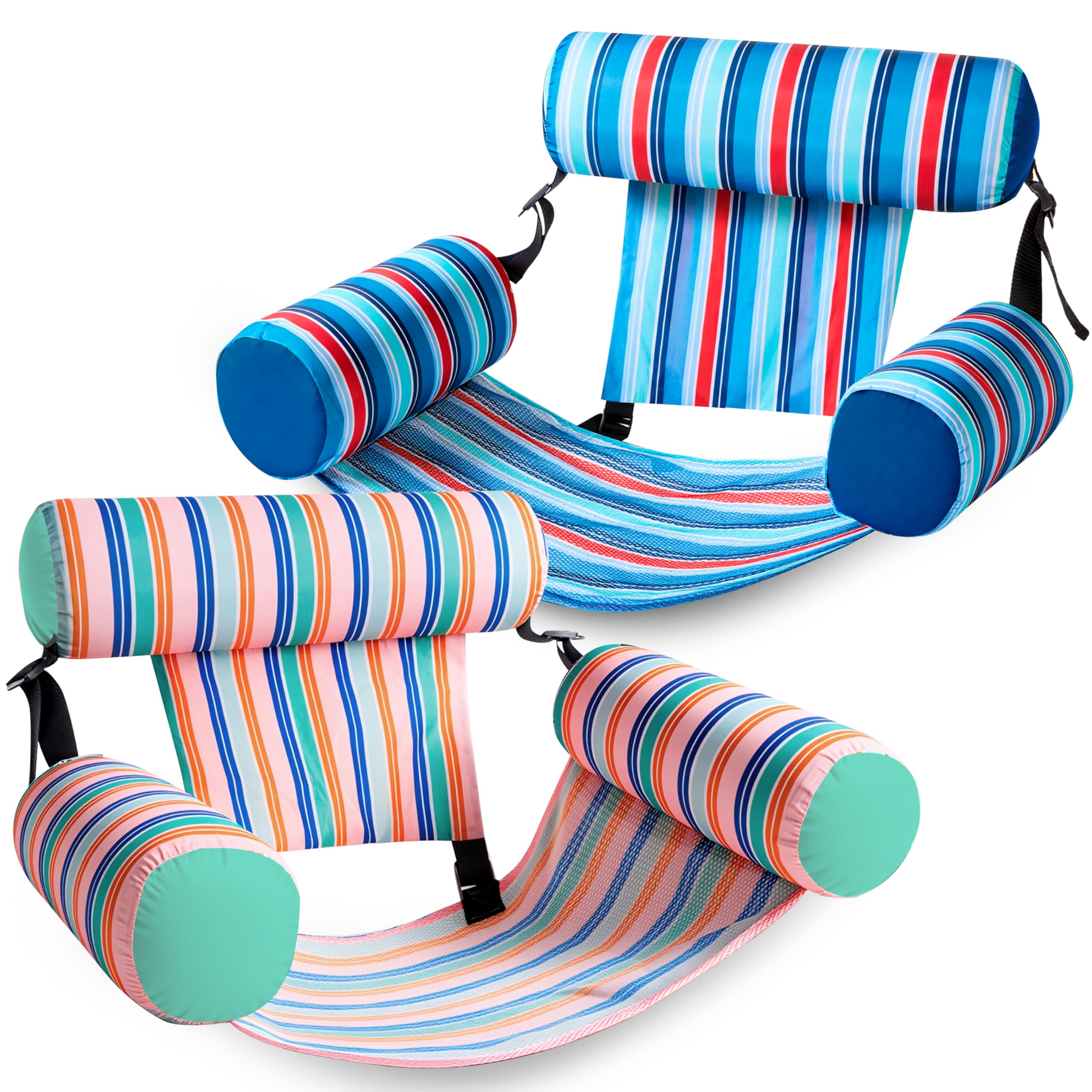 2 Pack Tropical Print Pool Float Hammock, Adult Inflatable Floating Lounge Chair with Headrest for Pool Lake Beach