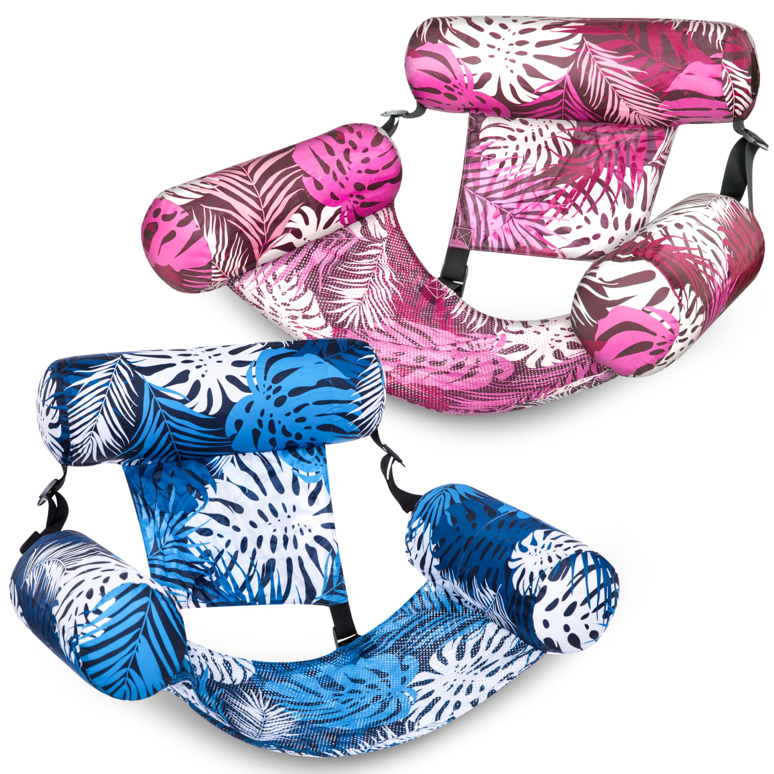 2 Pack Tropical Print Pool Float Hammock, Adult Inflatable Floating Lounge Chair with Headrest for Pool Lake Beach