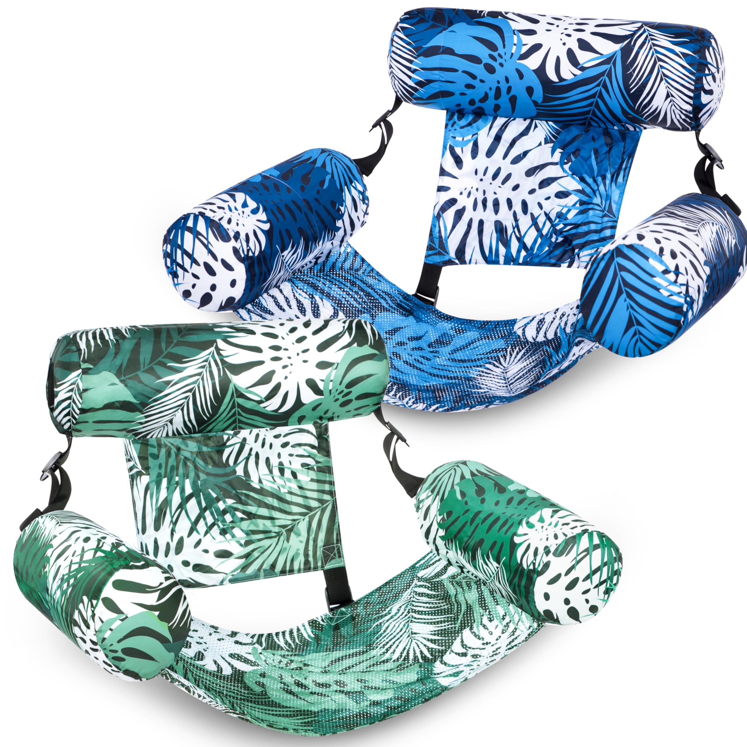 2 Pack Tropical Print Pool Float Hammock, Adult Inflatable Floating Lounge Chair with Headrest for Pool Lake Beach