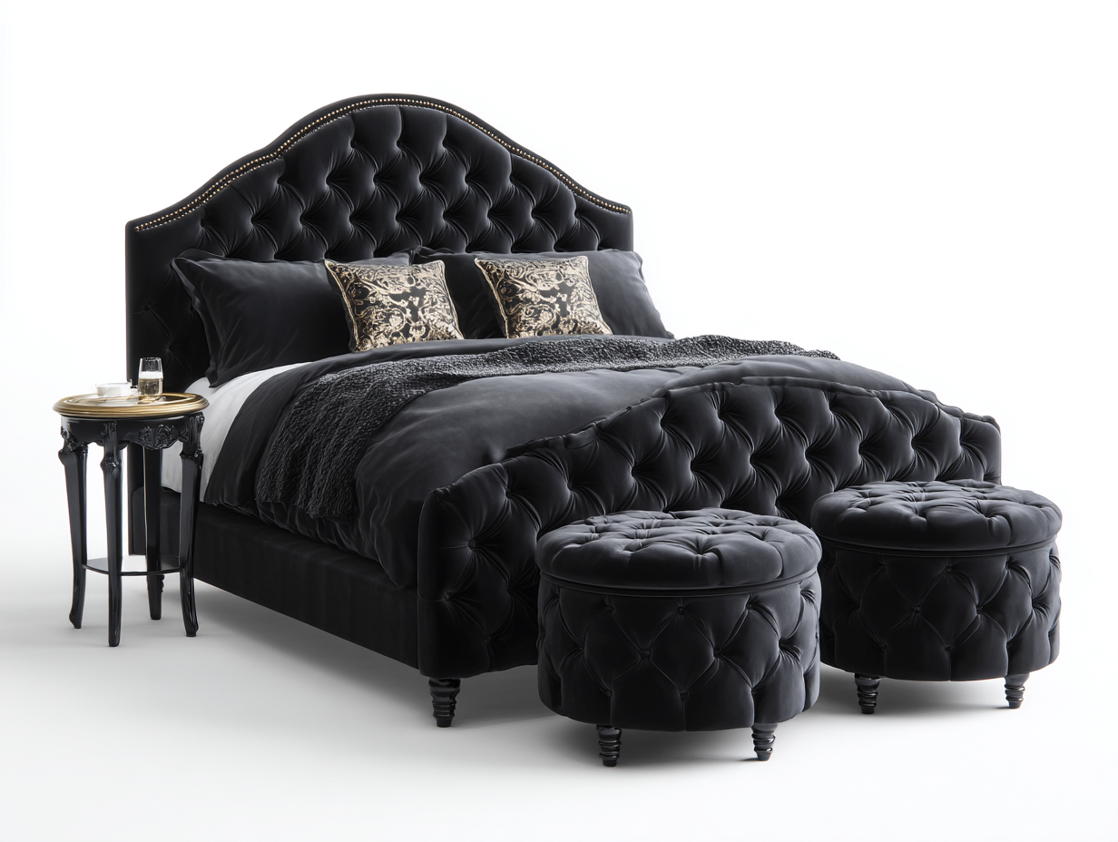 Letto matrimoniale imbottito velluto 220x180x135 cm - nero - design classico per camera da letto-Raviaihaven
