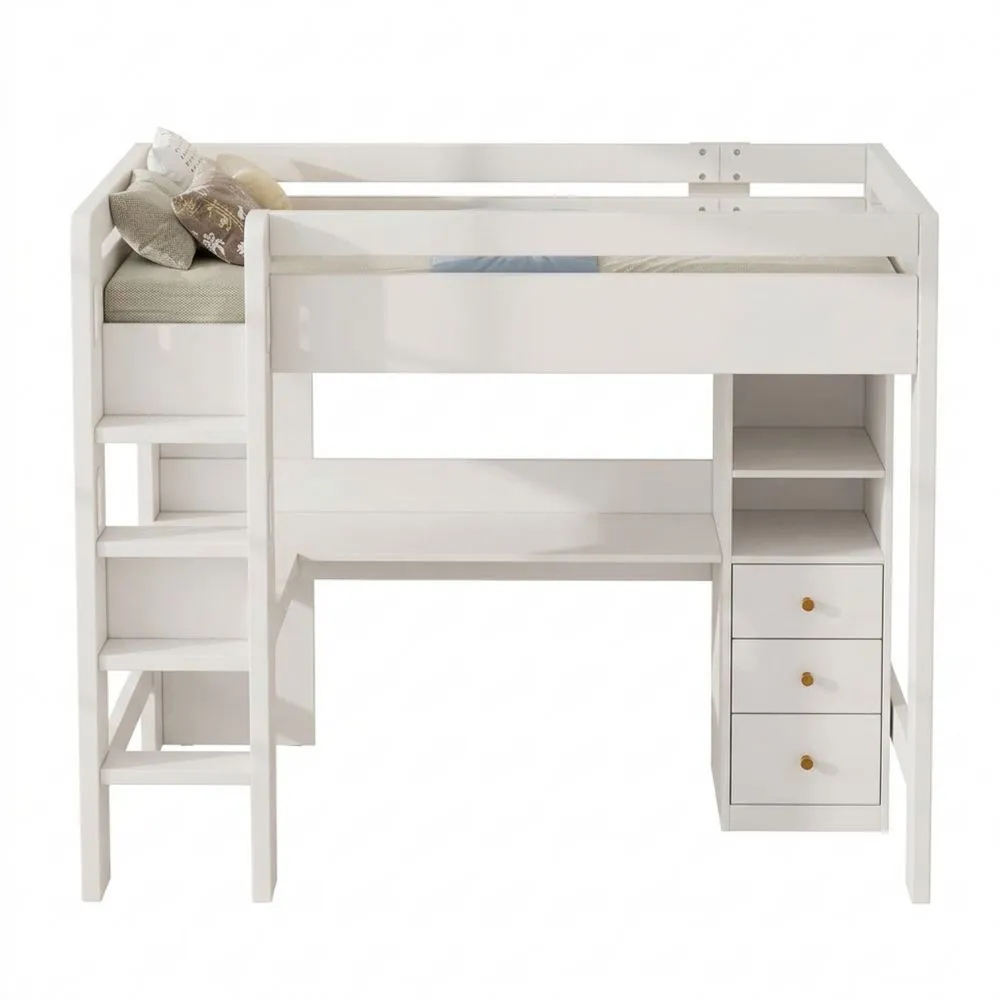 Raumsparendes Kinder-Hochbett mit Schreibtisch und Stauraum-Lutrivora