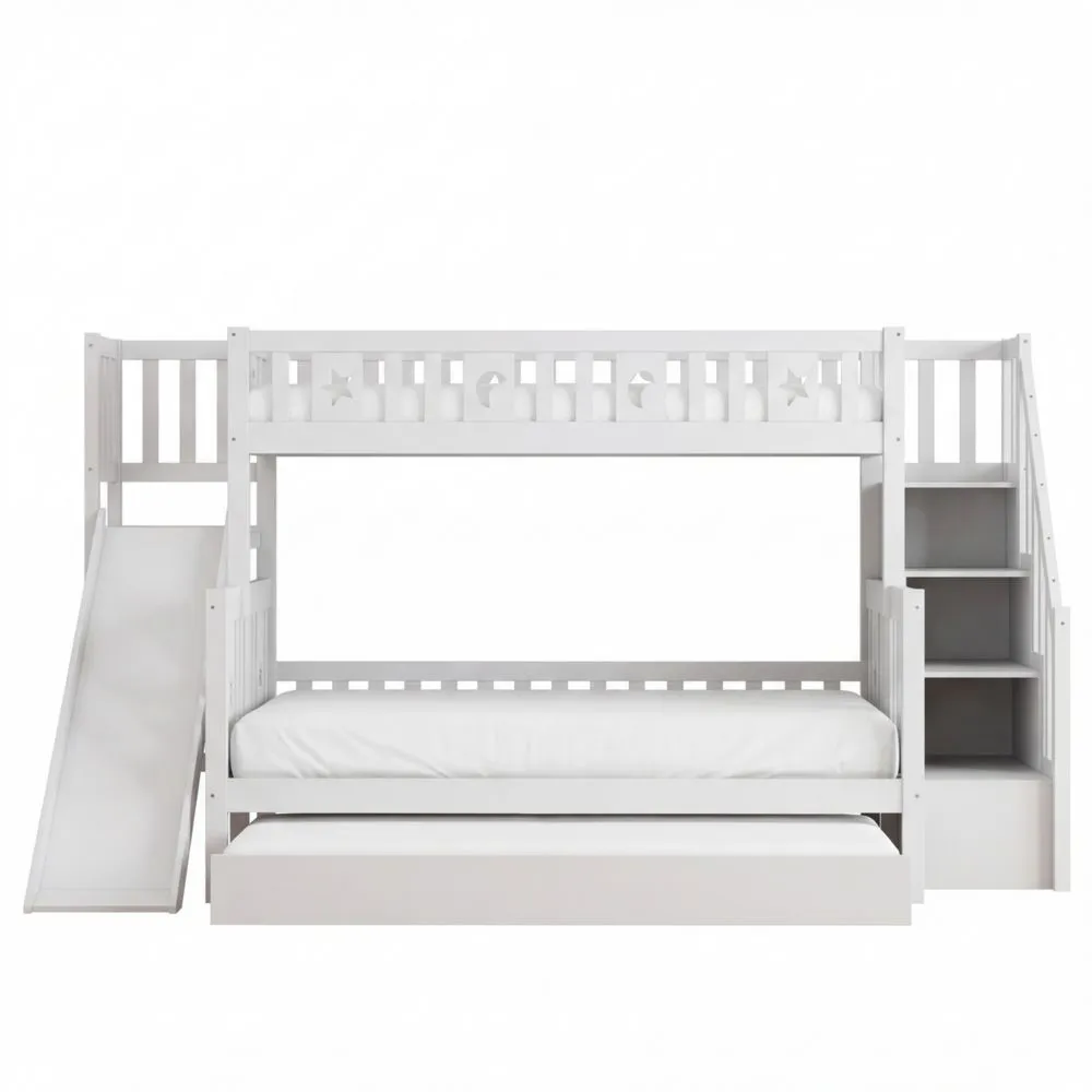 Etagenbett für Kinder mit Treppe und Rutsche, Hochbett für 3, Stauraum-Lutrivora