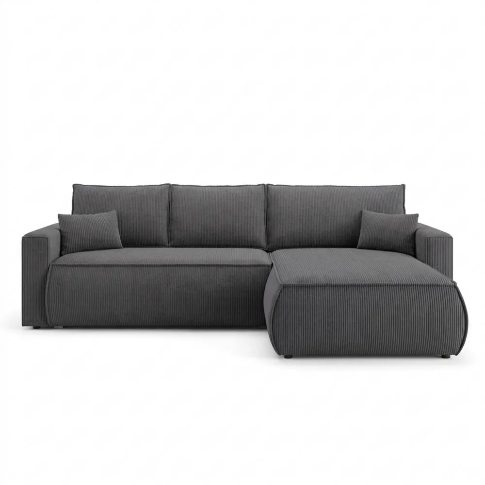 Ecksofa mit Schlaffunktion und Bettkasten, 3-Sitzer, Grau-Lutrivora