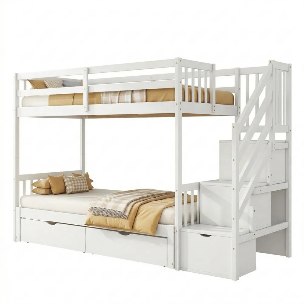 Etagenbett mit Ausziehfunktion und Schubladen, 90x200 cm, für Kinder und Jugendliche, weiß-Lutrivora